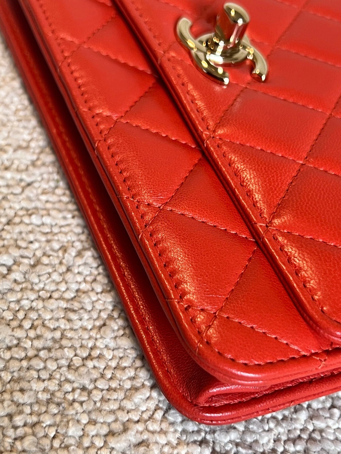 Red Lambskin Quilted Trendy CC Wallet on Chain (WOC)