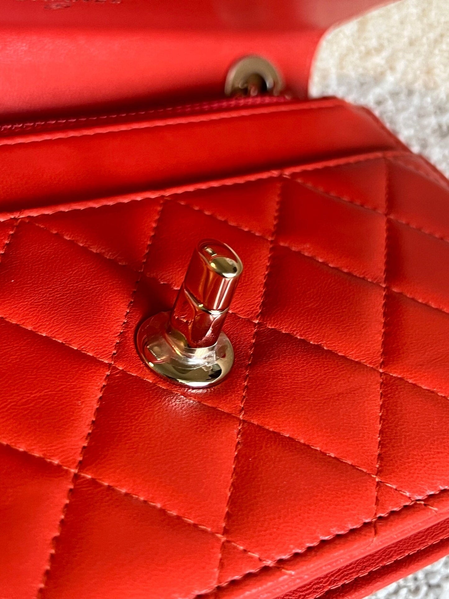 Red Lambskin Quilted Trendy CC Wallet on Chain (WOC)