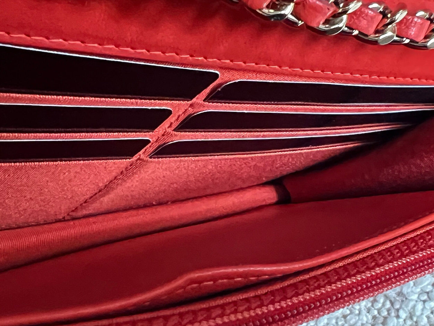 Red Lambskin Quilted Trendy CC Wallet on Chain (WOC)