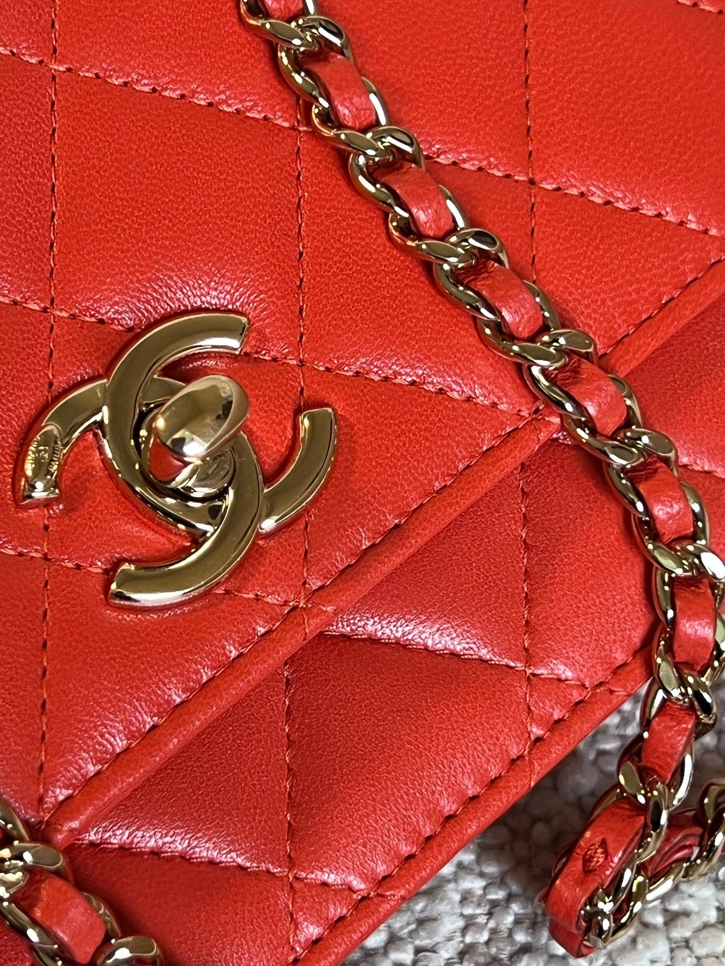 Red Lambskin Quilted Trendy CC Wallet on Chain (WOC)