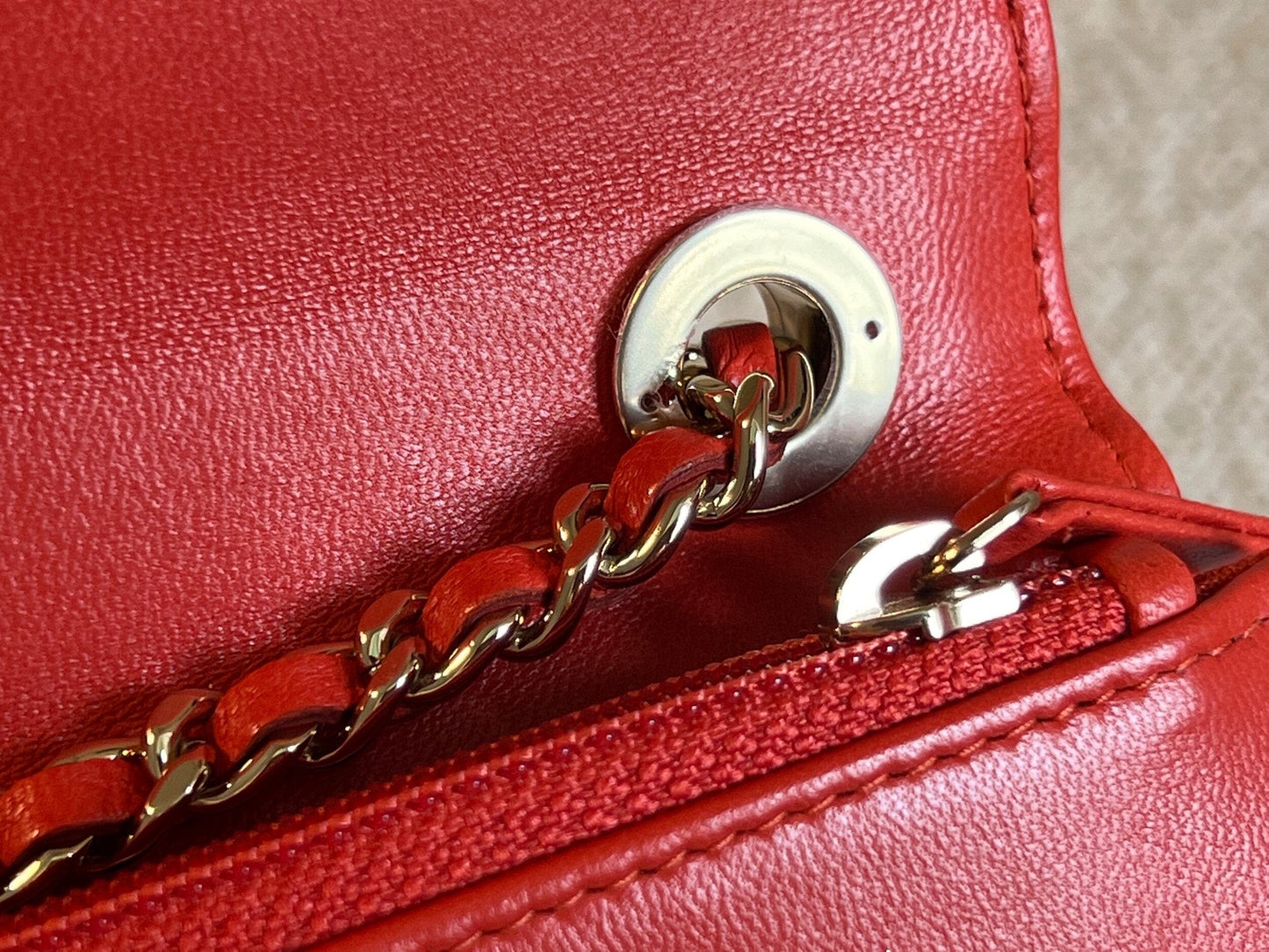 Red Lambskin Quilted Trendy CC Wallet on Chain (WOC)