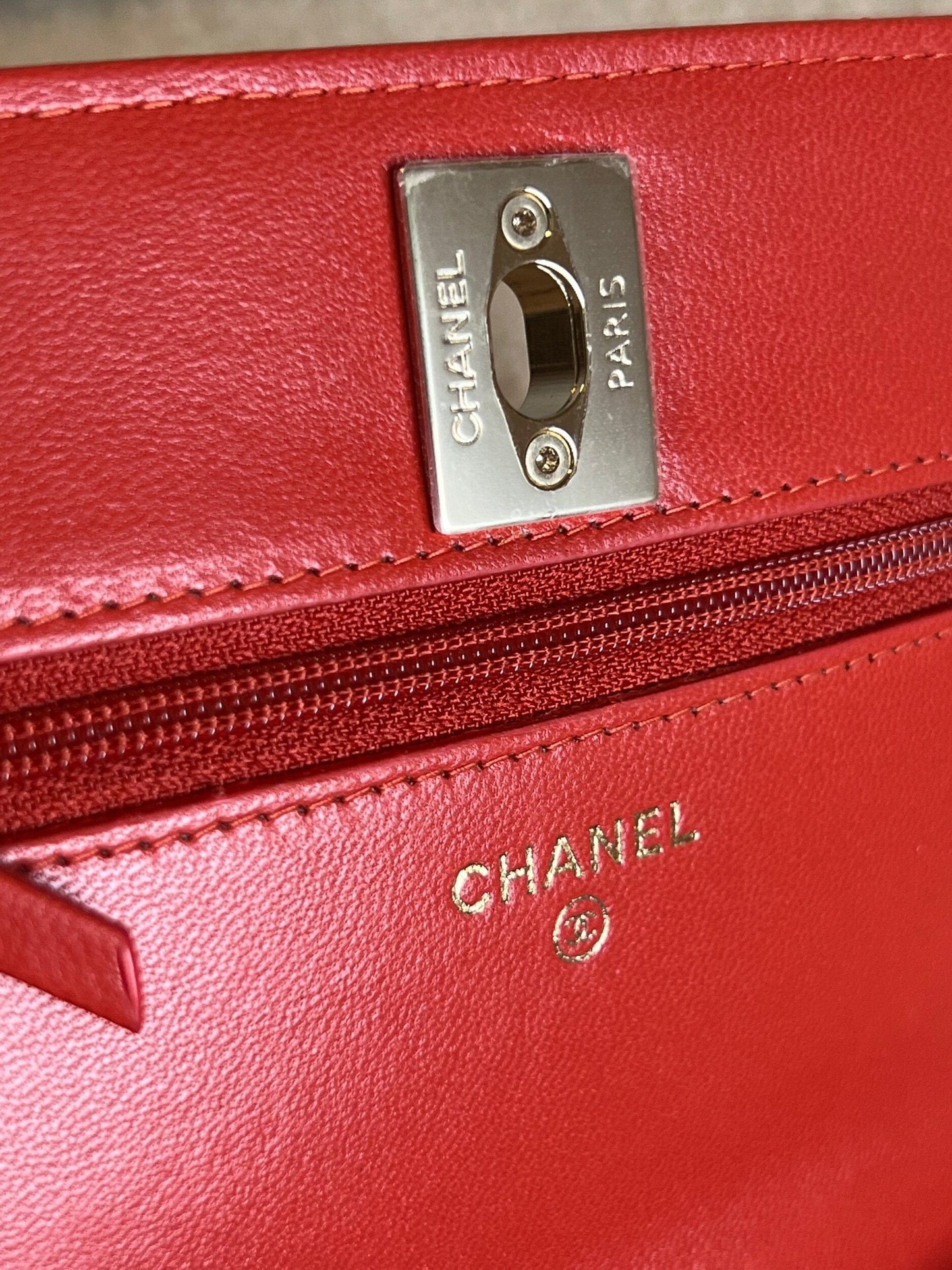 Red Lambskin Quilted Trendy CC Wallet on Chain (WOC)