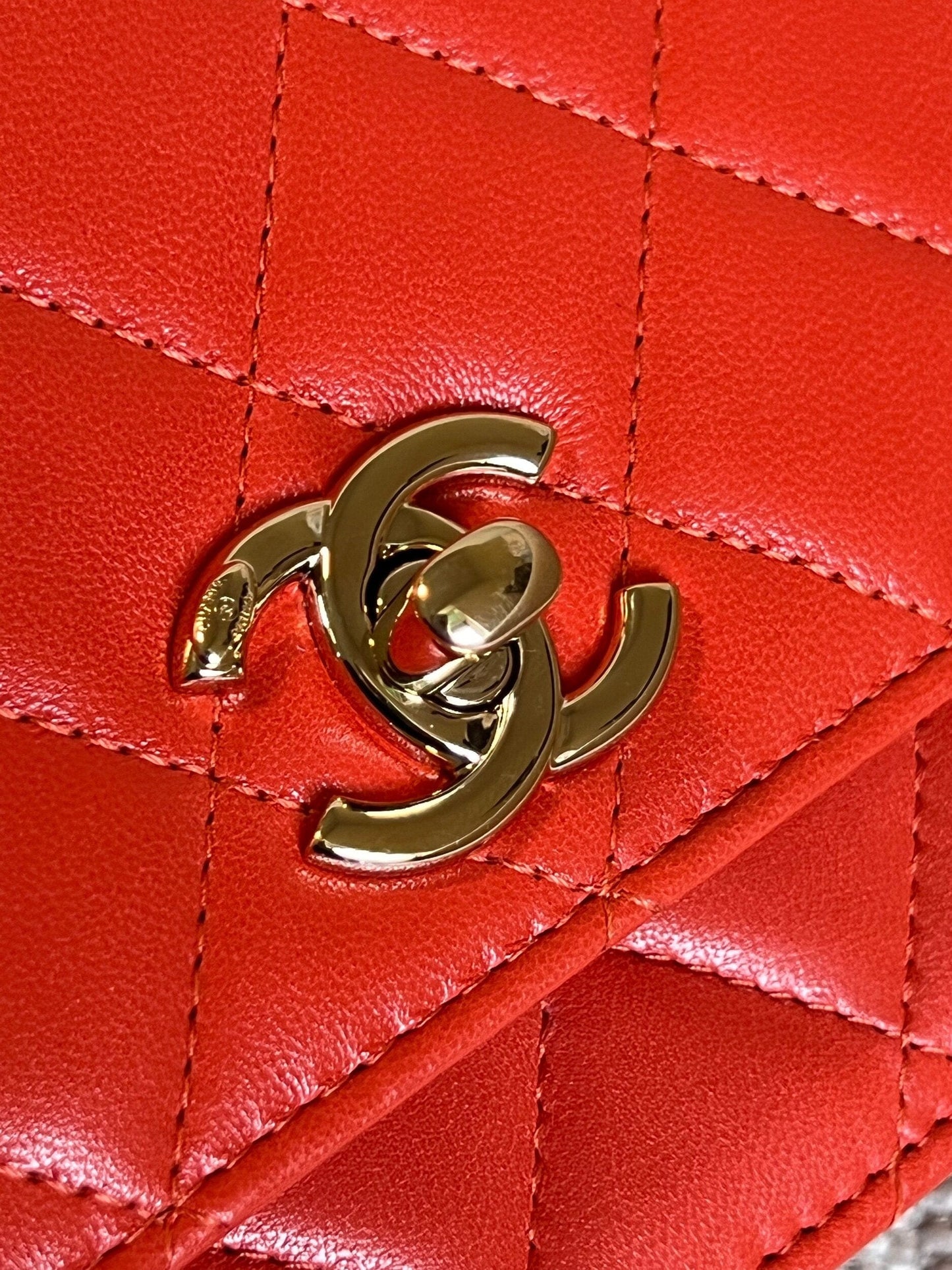 Red Lambskin Quilted Trendy CC Wallet on Chain (WOC)