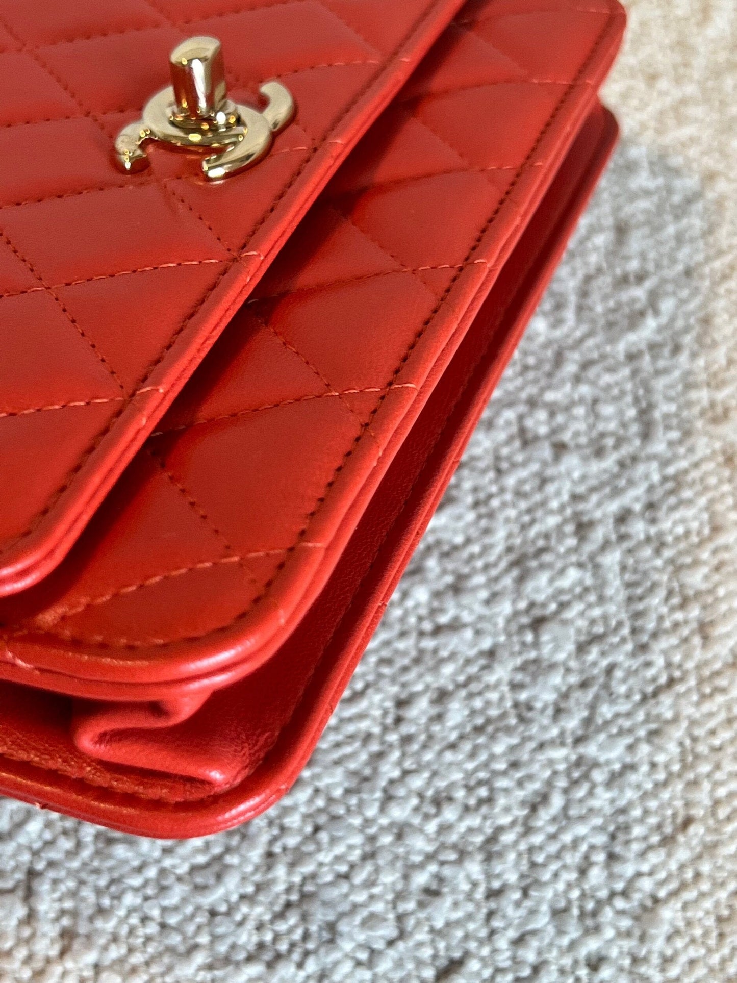 Red Lambskin Quilted Trendy CC Wallet on Chain (WOC)