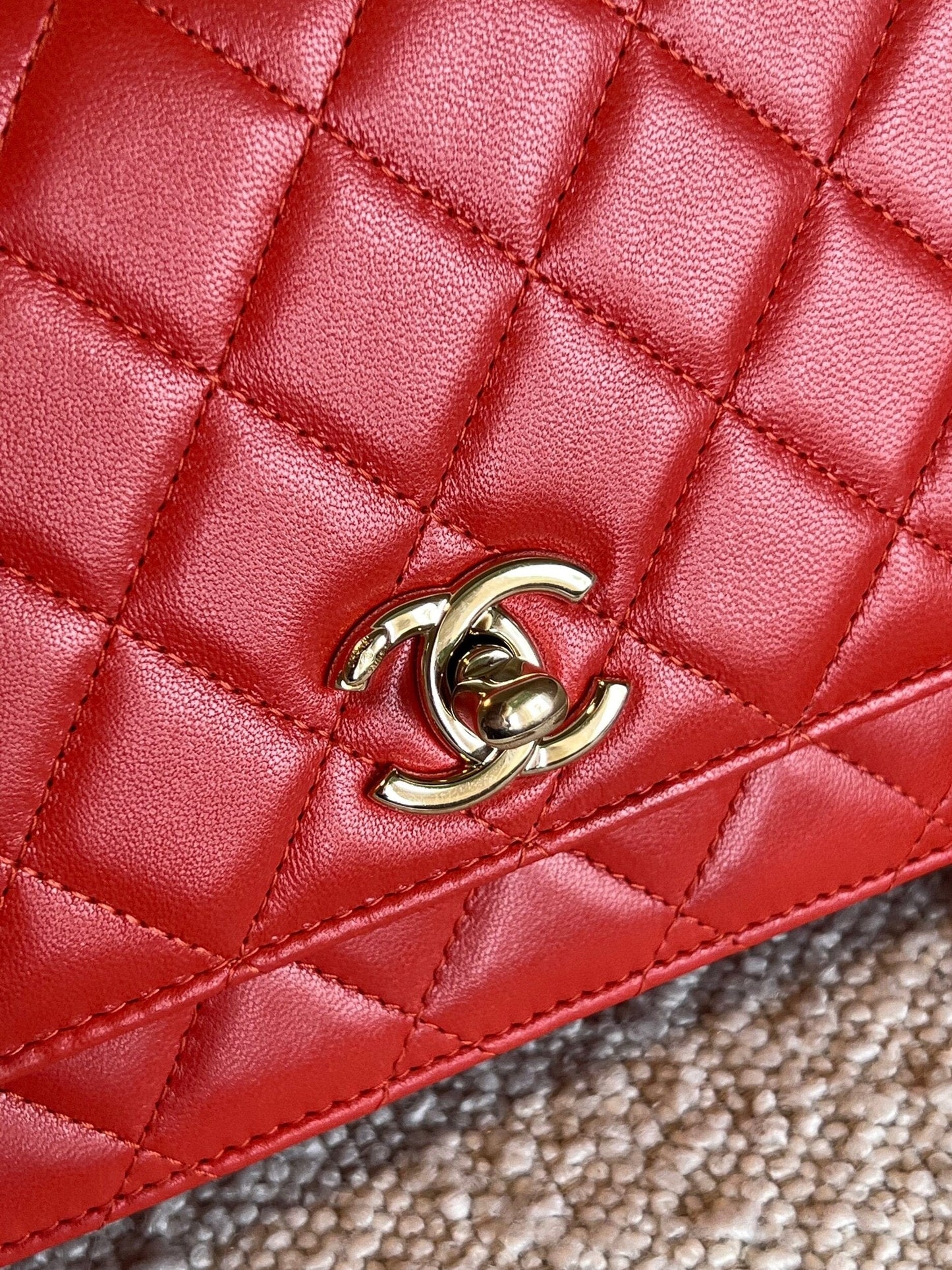 Red Lambskin Quilted Trendy CC Wallet on Chain (WOC)