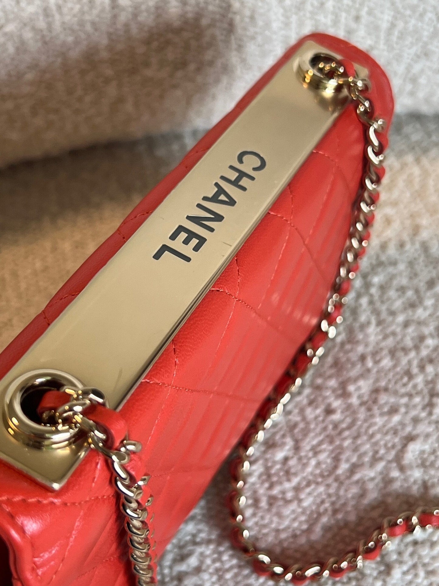 Red Lambskin Quilted Trendy CC Wallet on Chain (WOC)