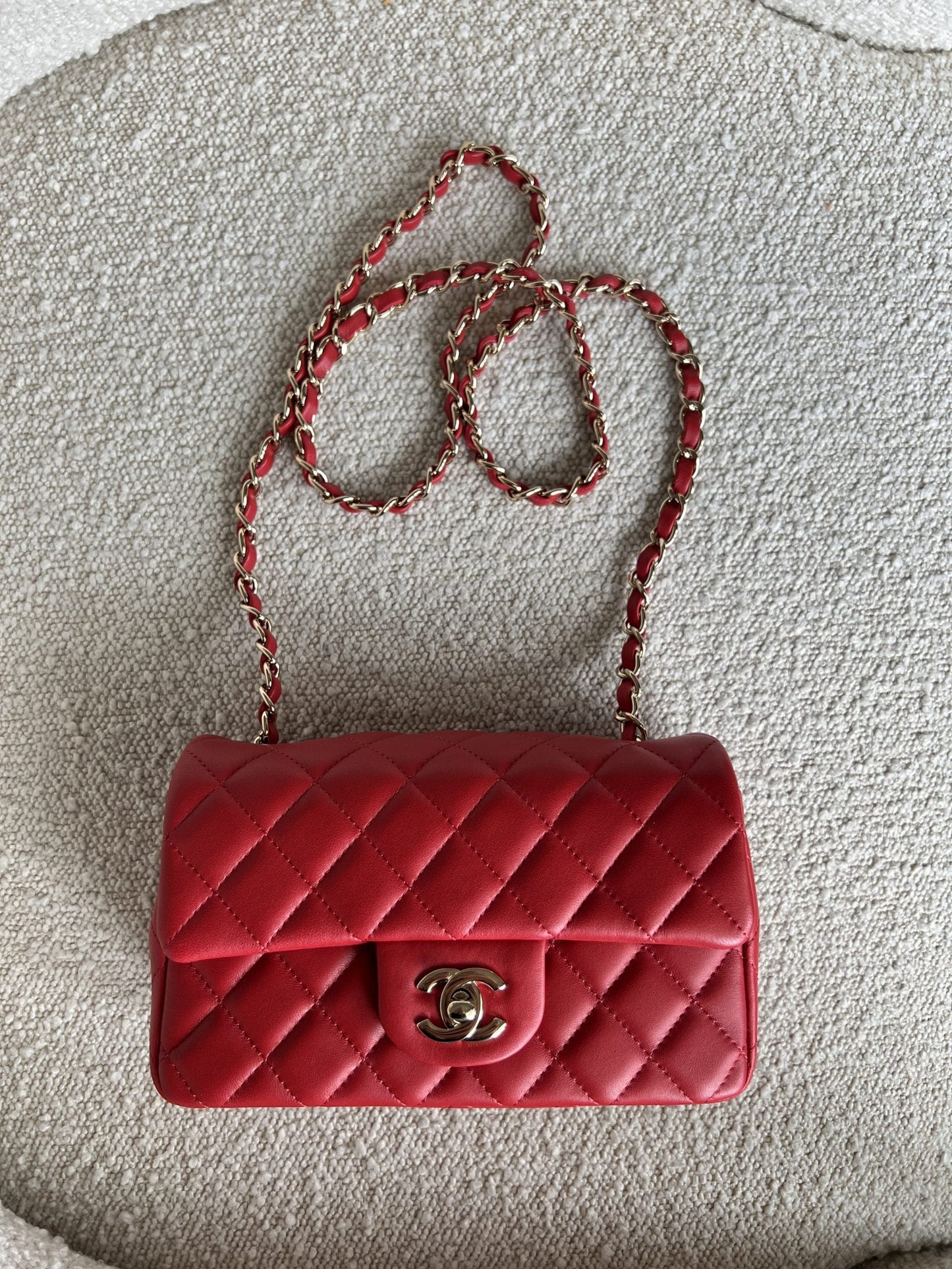 Red Mini Rectangular Lambskin Quilted LGHW