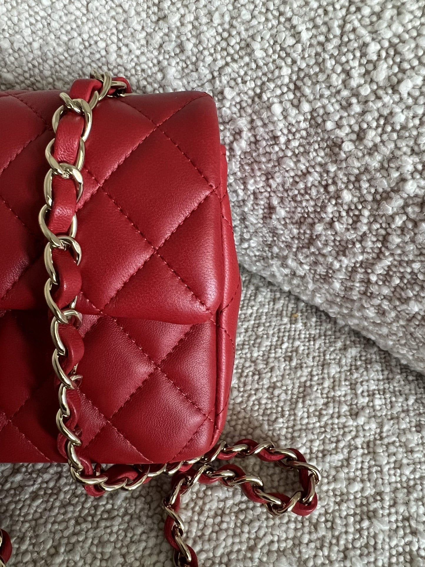 Red Mini Rectangular Lambskin Quilted LGHW