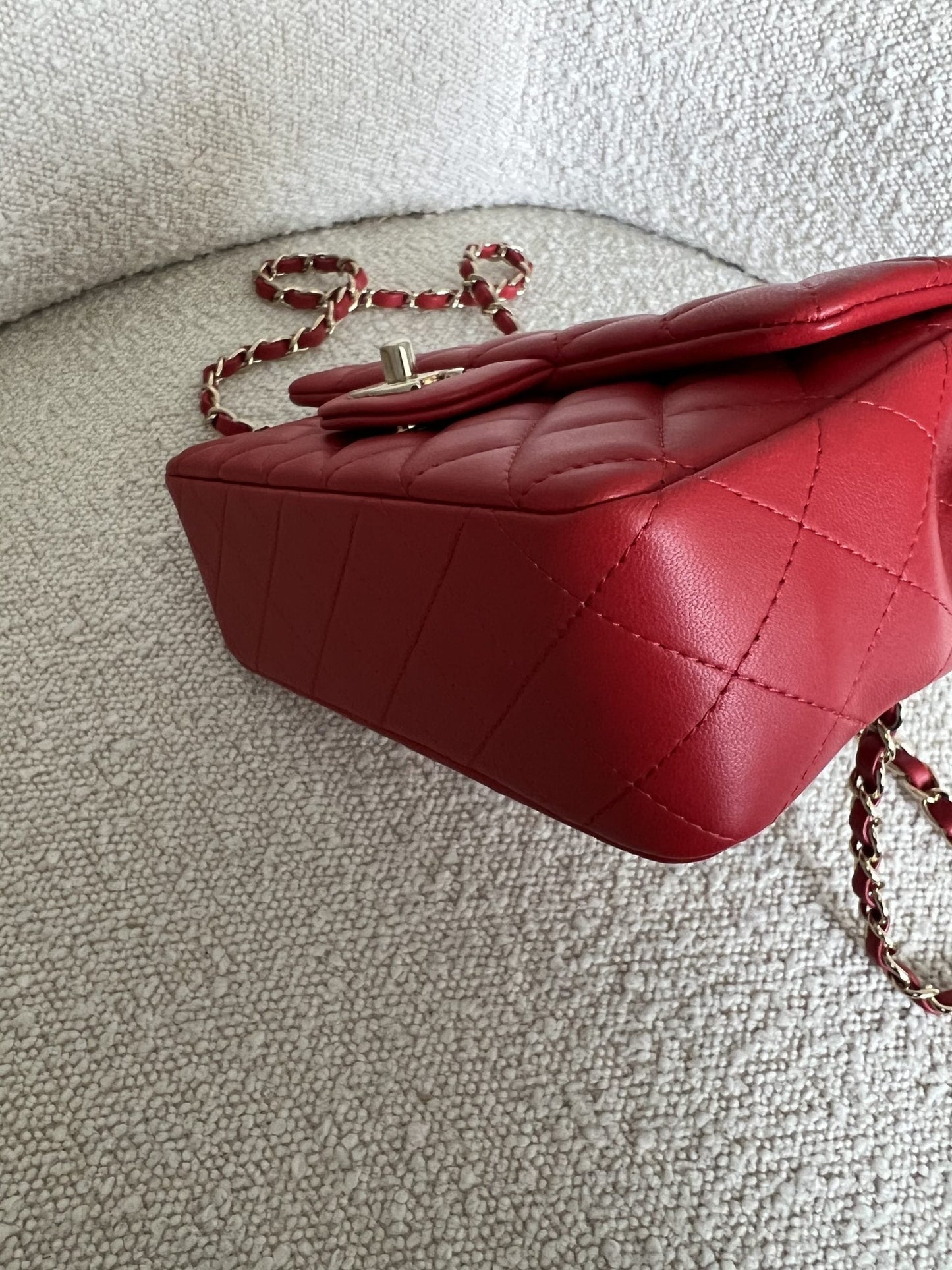 Red Mini Rectangular Lambskin Quilted LGHW