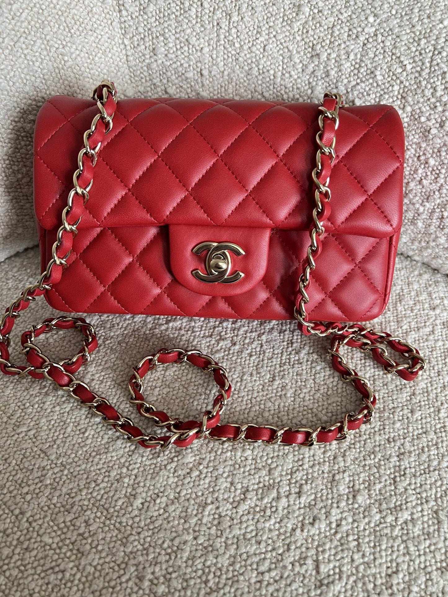 Red Mini Rectangular Lambskin Quilted LGHW