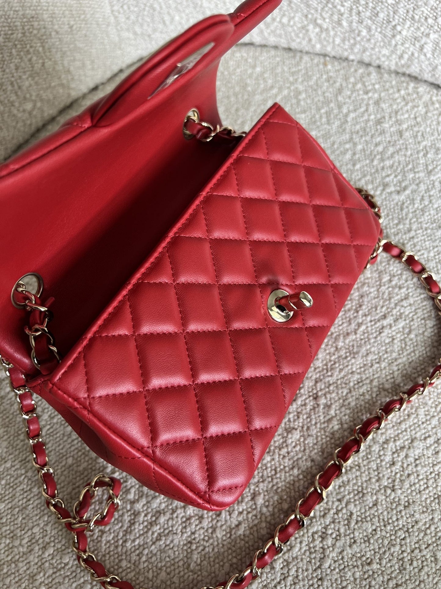 Red Mini Rectangular Lambskin Quilted LGHW