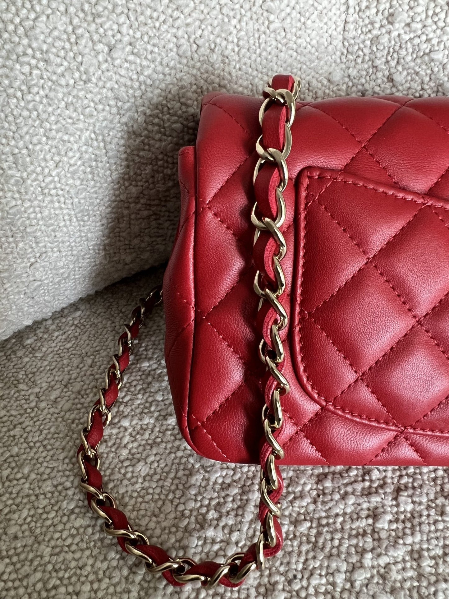 Red Mini Rectangular Lambskin Quilted LGHW