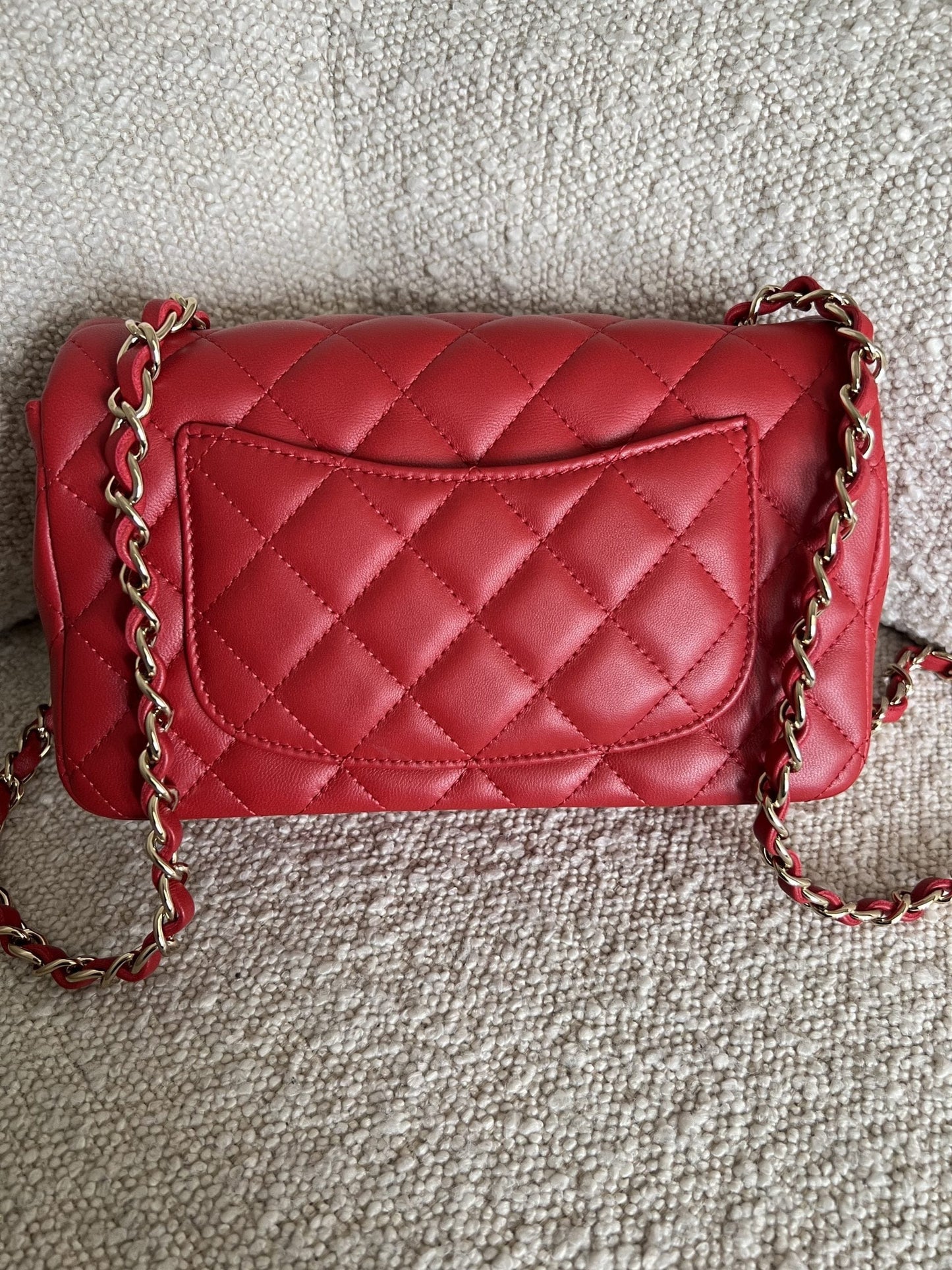 Red Mini Rectangular Lambskin Quilted LGHW