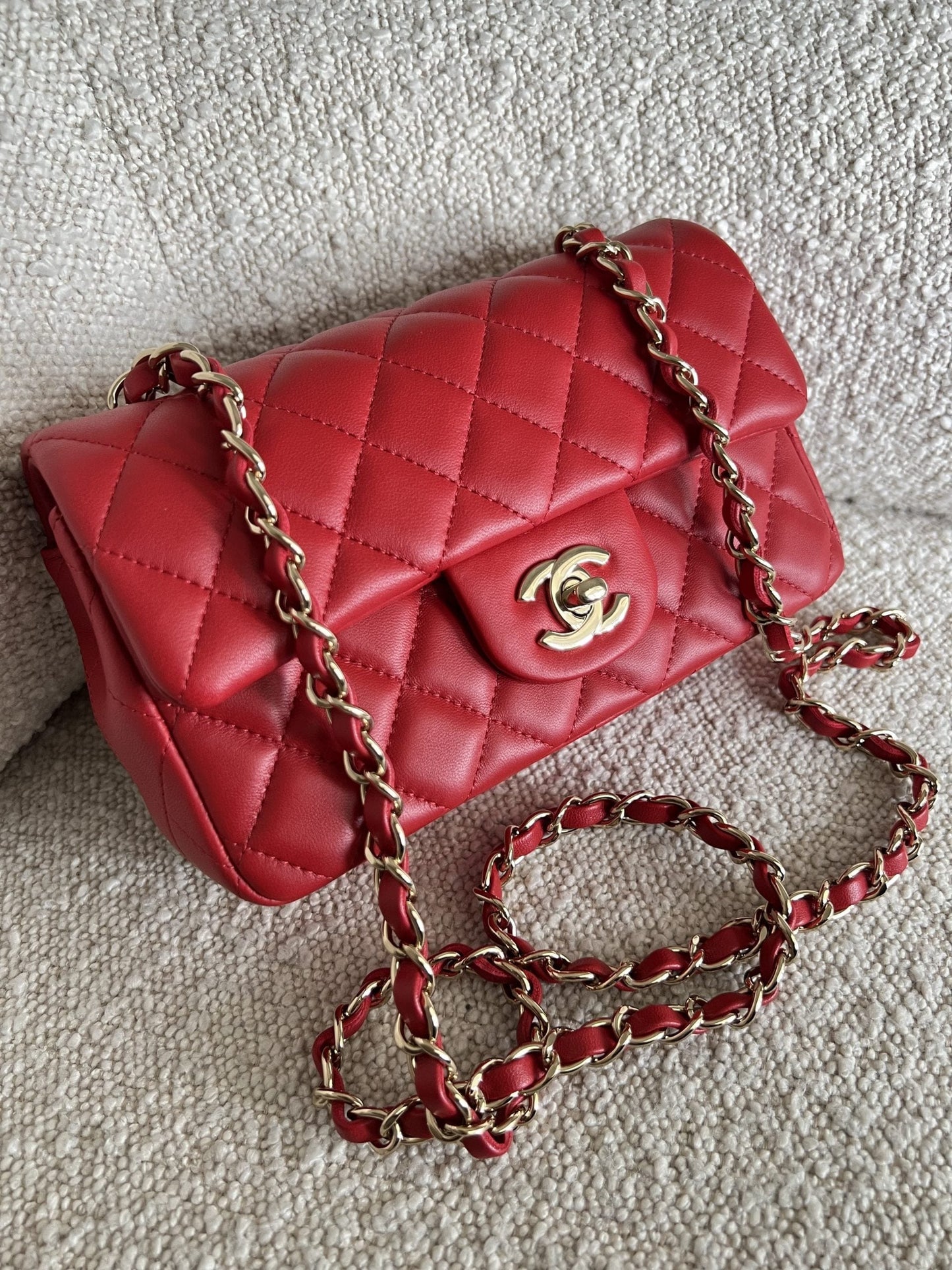 Red Mini Rectangular Lambskin Quilted LGHW