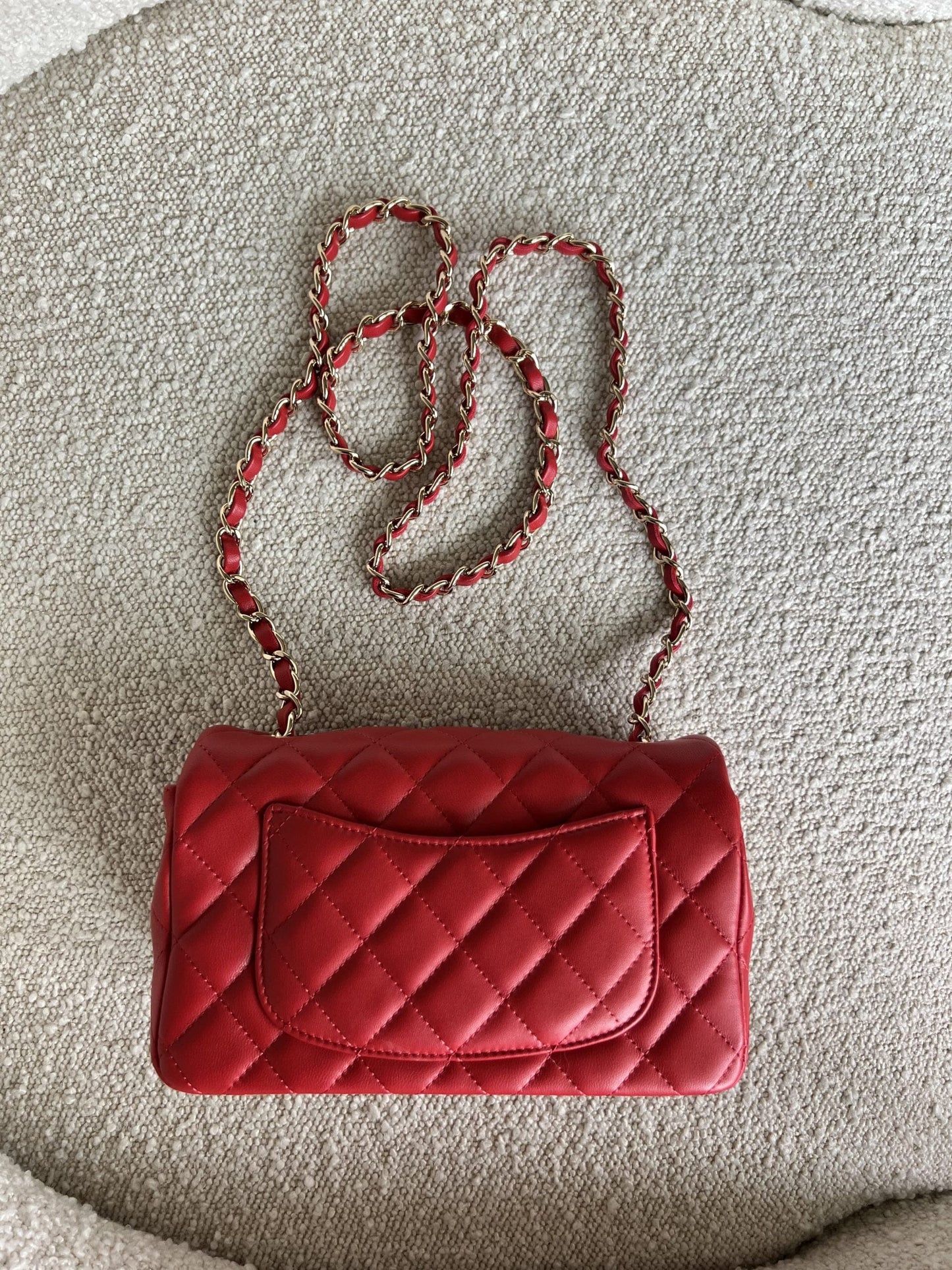 Red Mini Rectangular Lambskin Quilted LGHW