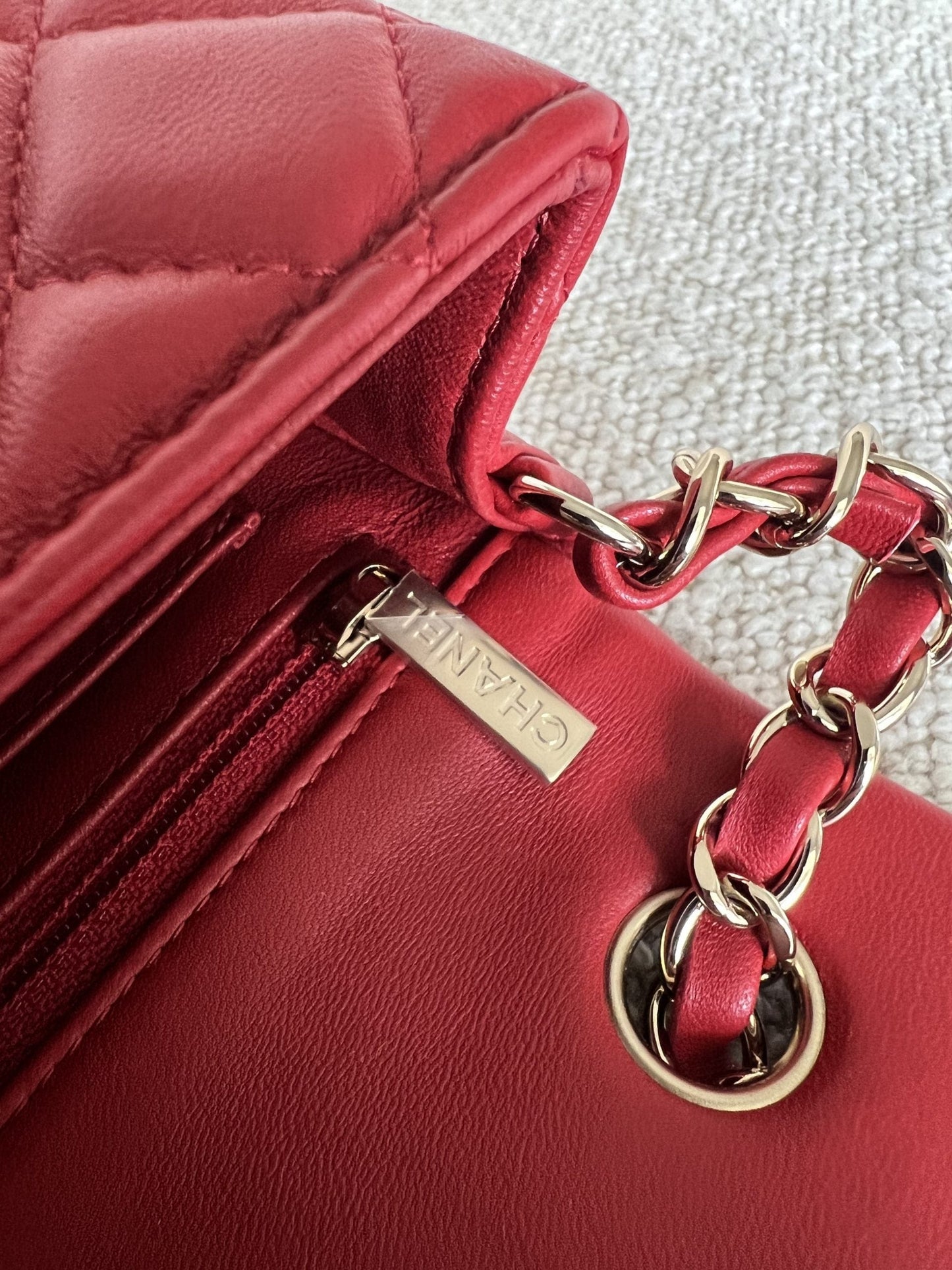 Red Mini Rectangular Lambskin Quilted LGHW