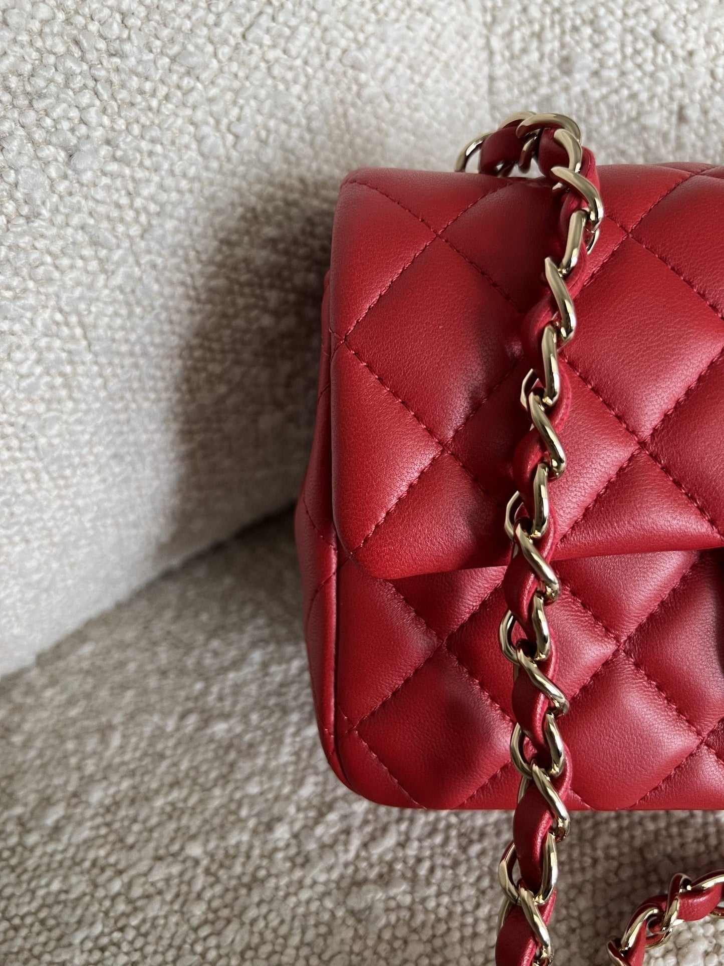 Red Mini Rectangular Lambskin Quilted LGHW