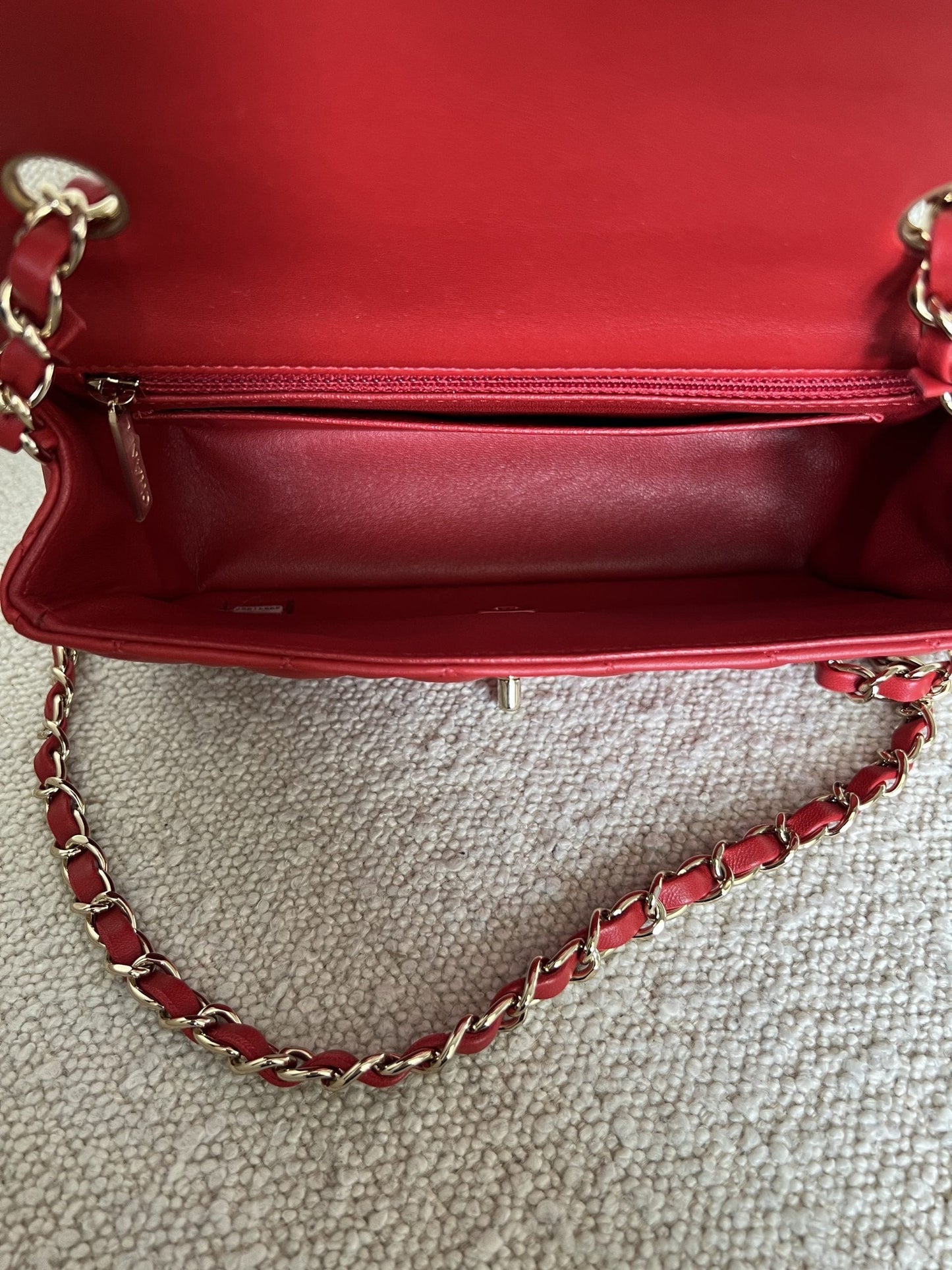 Red Mini Rectangular Lambskin Quilted LGHW