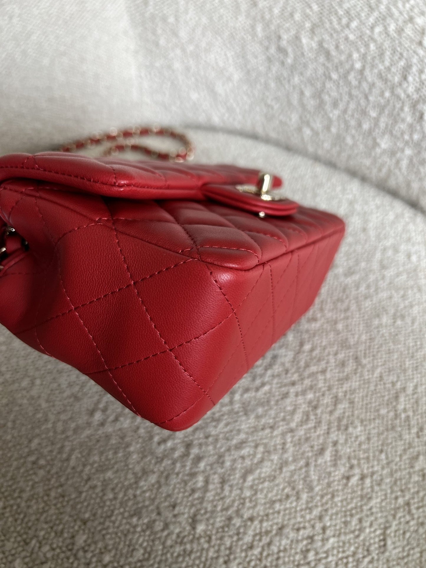 Red Mini Rectangular Lambskin Quilted LGHW