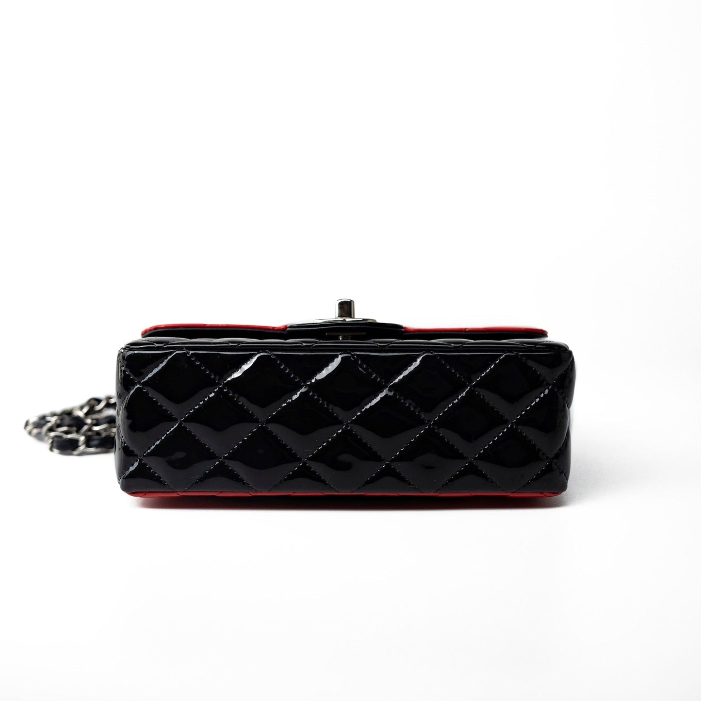 Red | Black Patent Quilted Mini rectangular Single Flap Silver Hardware