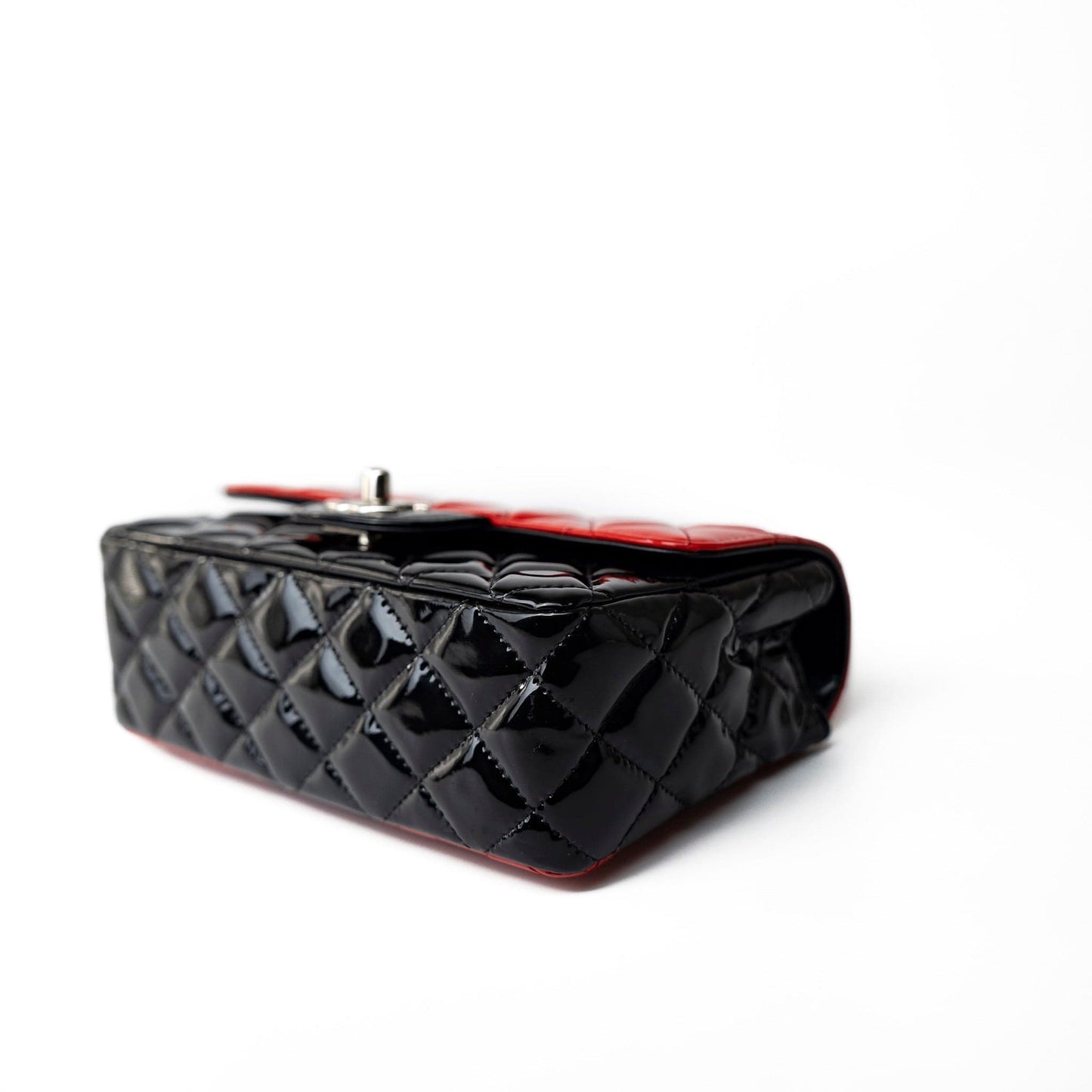 Red | Black Patent Quilted Mini rectangular Single Flap Silver Hardware