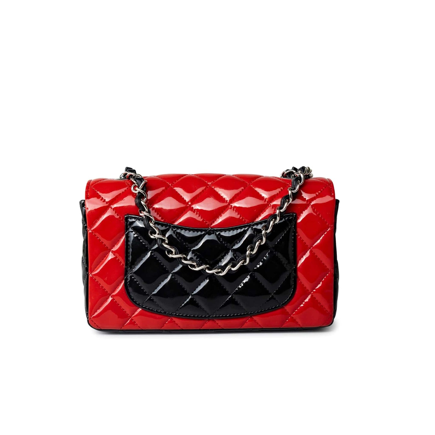 Red | Black Patent Quilted Mini rectangular Single Flap Silver Hardware