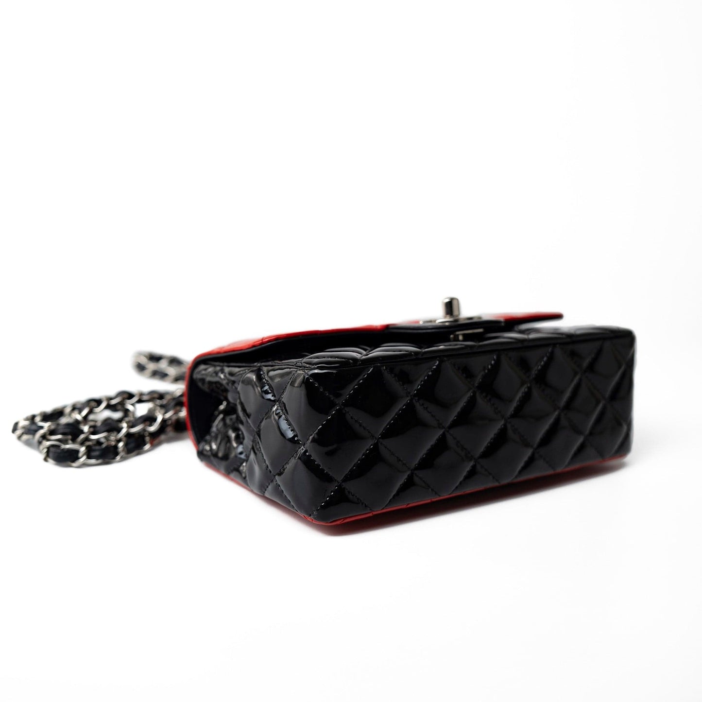 Red | Black Patent Quilted Mini rectangular Single Flap Silver Hardware