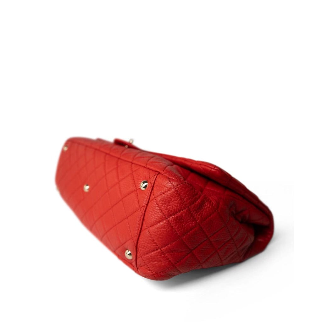 Red Grained Calfskin XXL Travel Flap Bag Light Gold Hardware