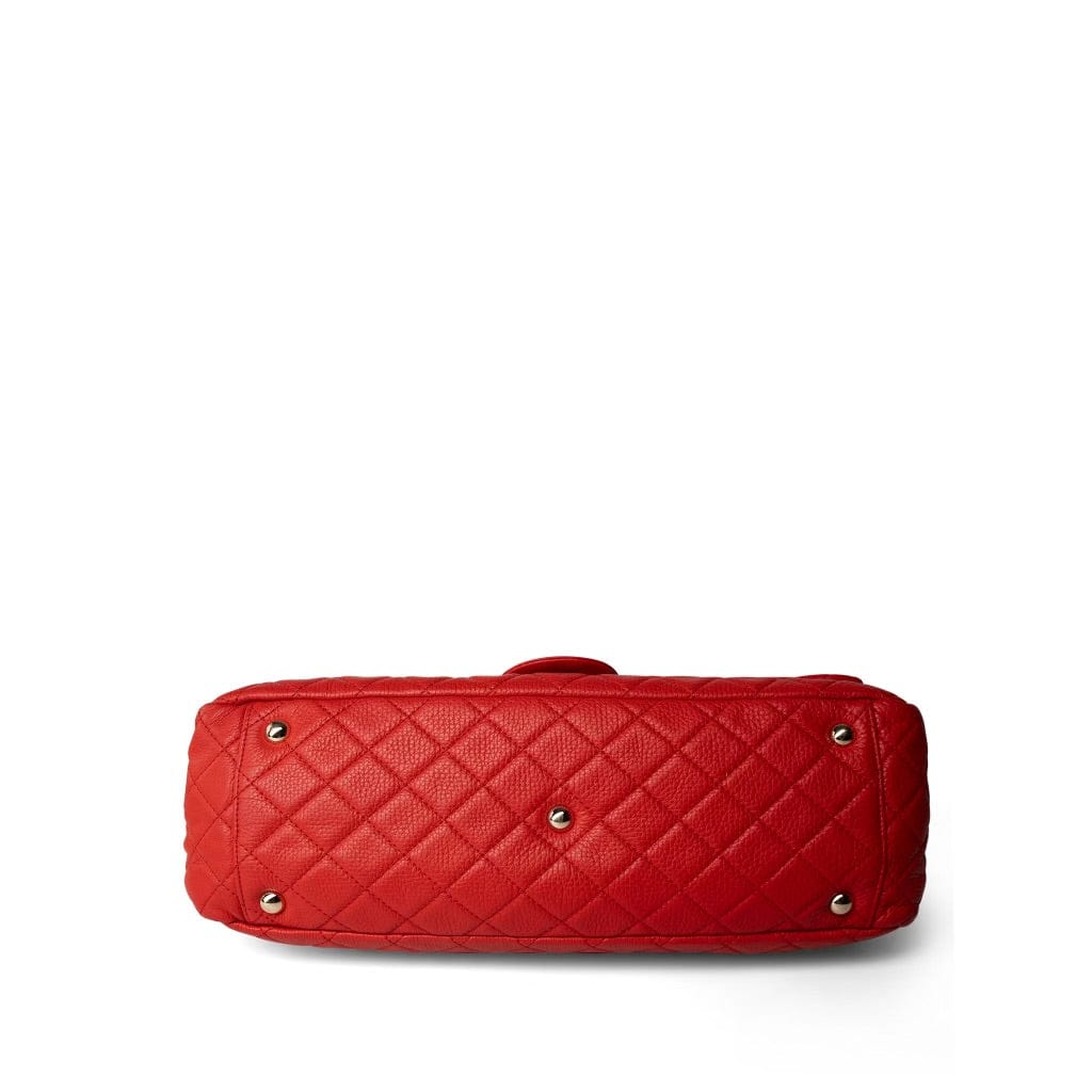 Red Grained Calfskin XXL Travel Flap Bag Light Gold Hardware
