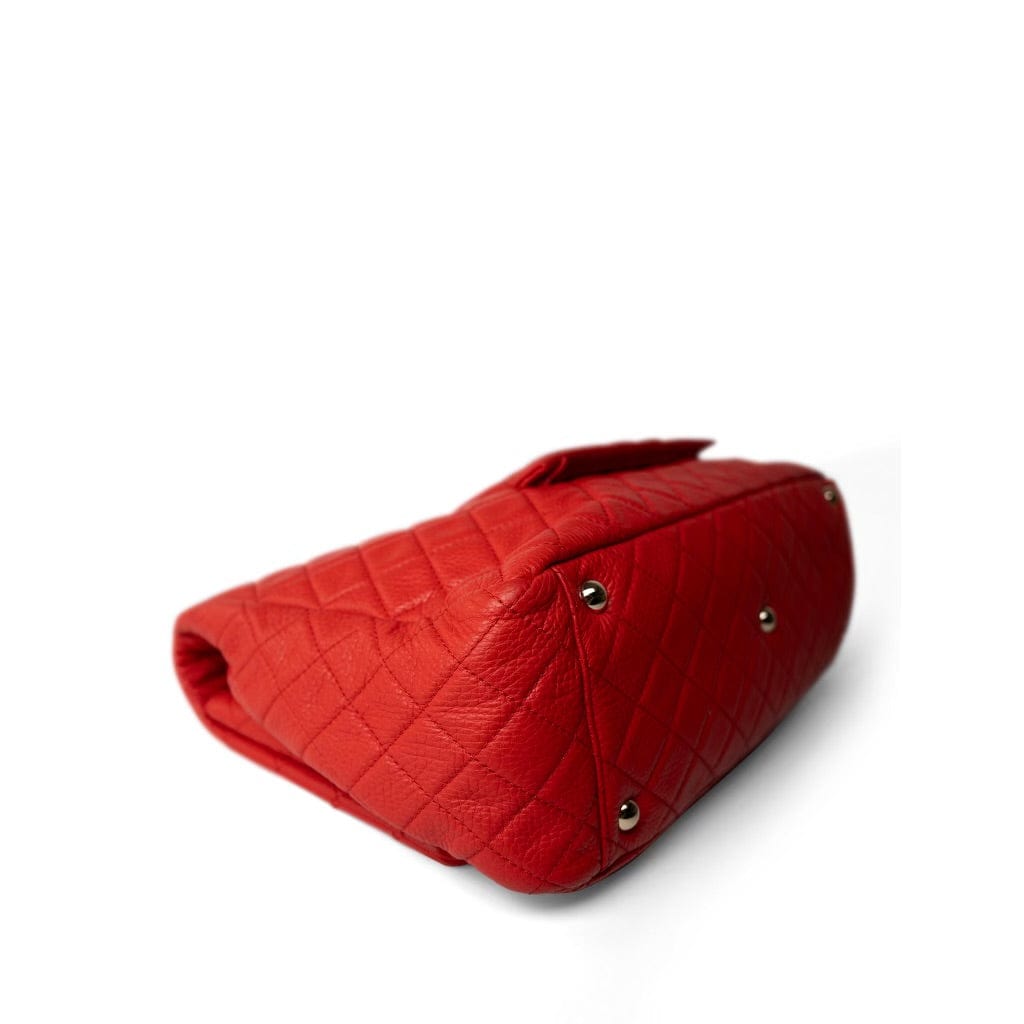 Red Grained Calfskin XXL Travel Flap Bag Light Gold Hardware
