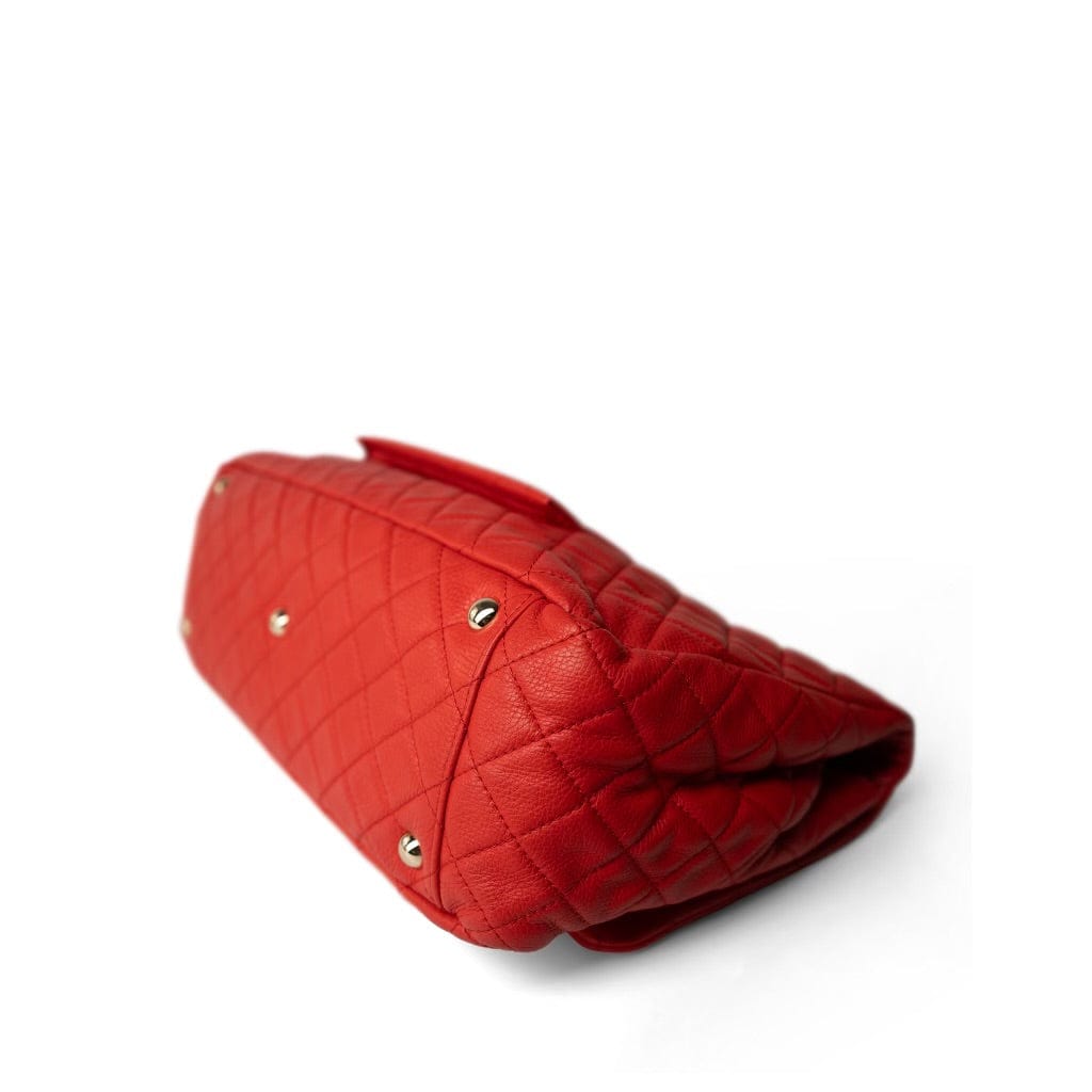 Red Grained Calfskin XXL Travel Flap Bag Light Gold Hardware