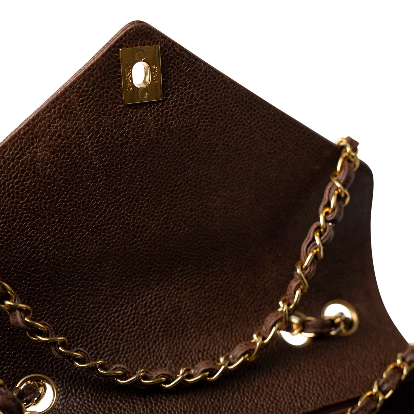 Repair of Vintage Brown Caviar Chevron Coco Envelope Gold Hardware