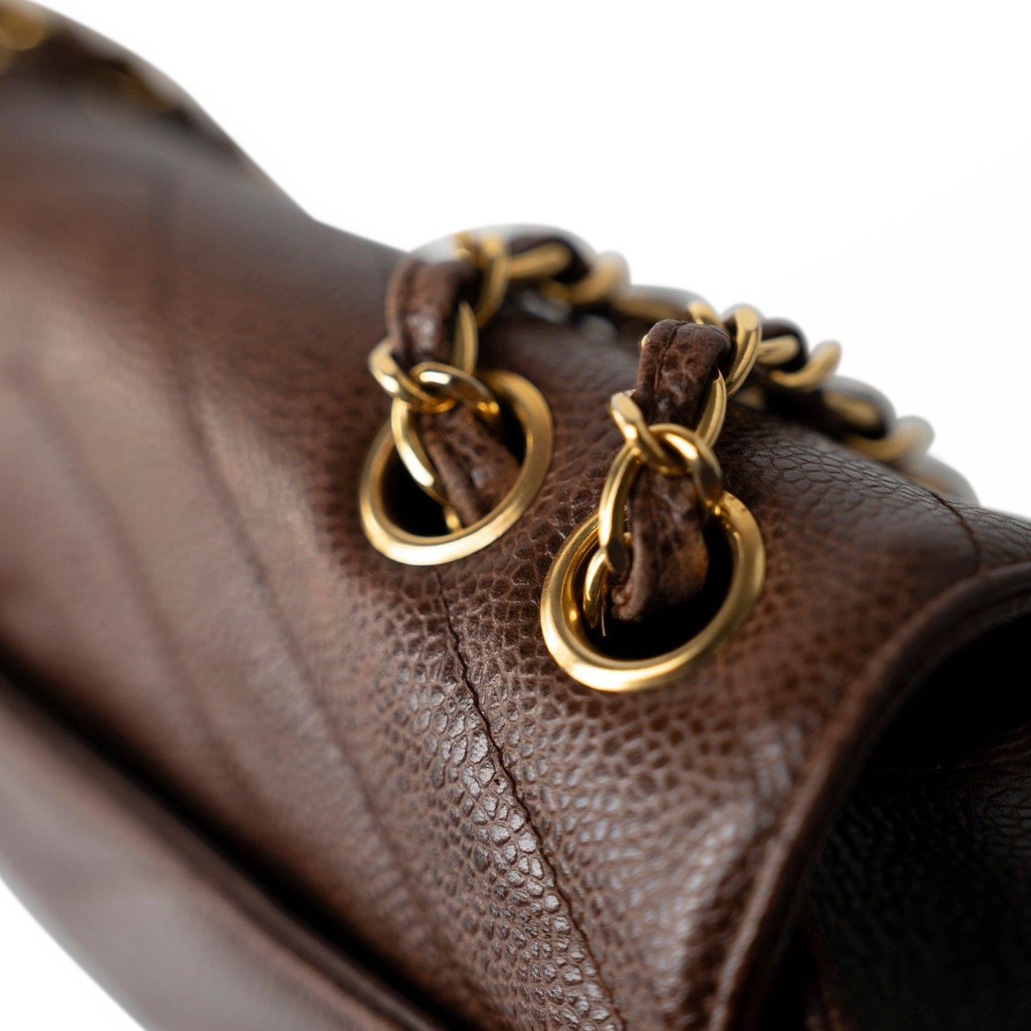 Repair of Vintage Brown Caviar Chevron Coco Envelope Gold Hardware