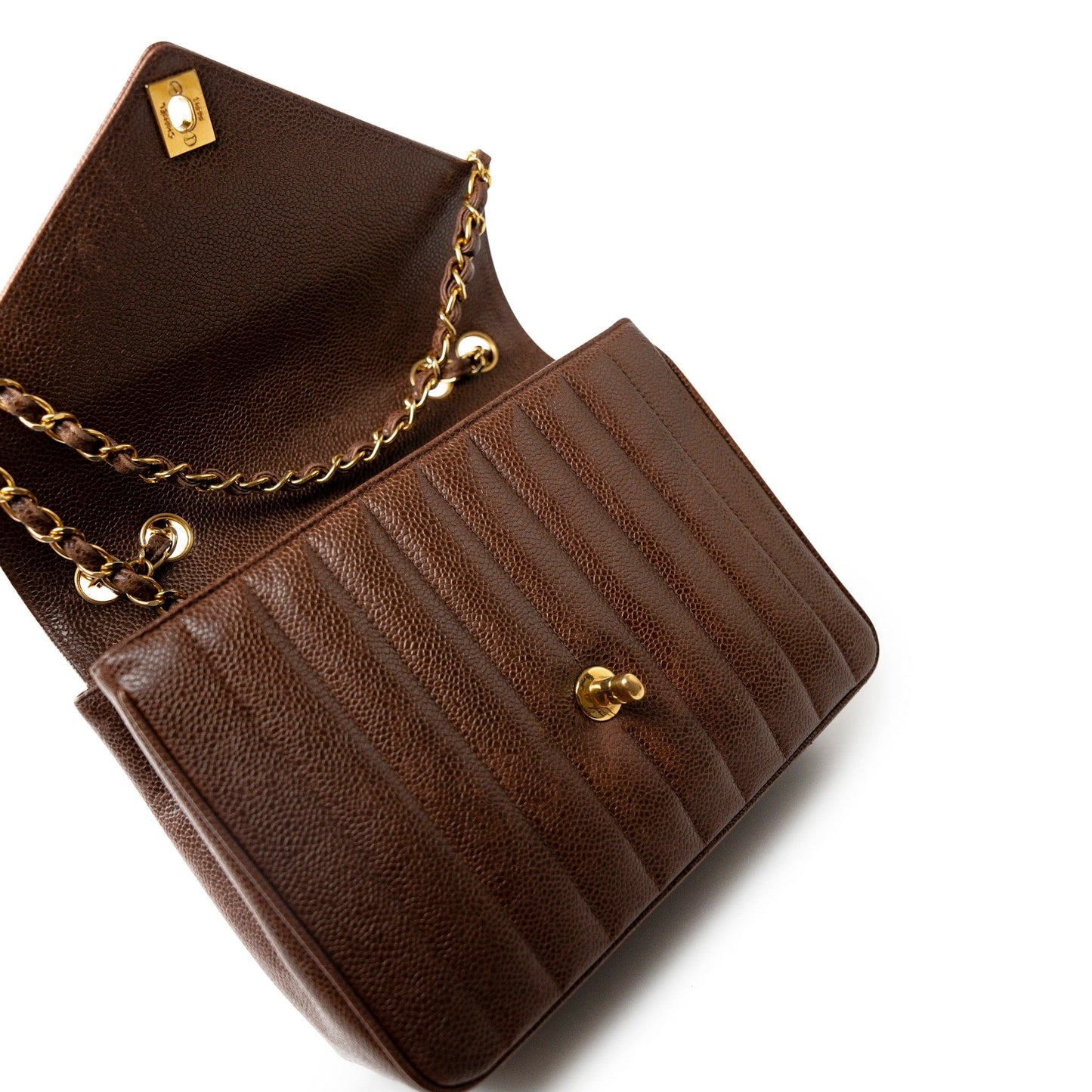Repair of Vintage Brown Caviar Chevron Coco Envelope Gold Hardware