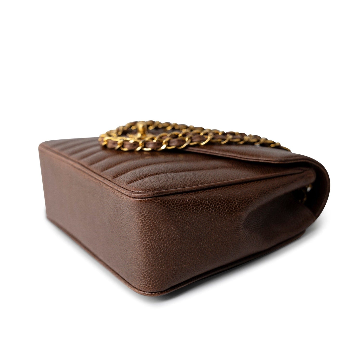 Repair of Vintage Brown Caviar Chevron Coco Envelope Gold Hardware