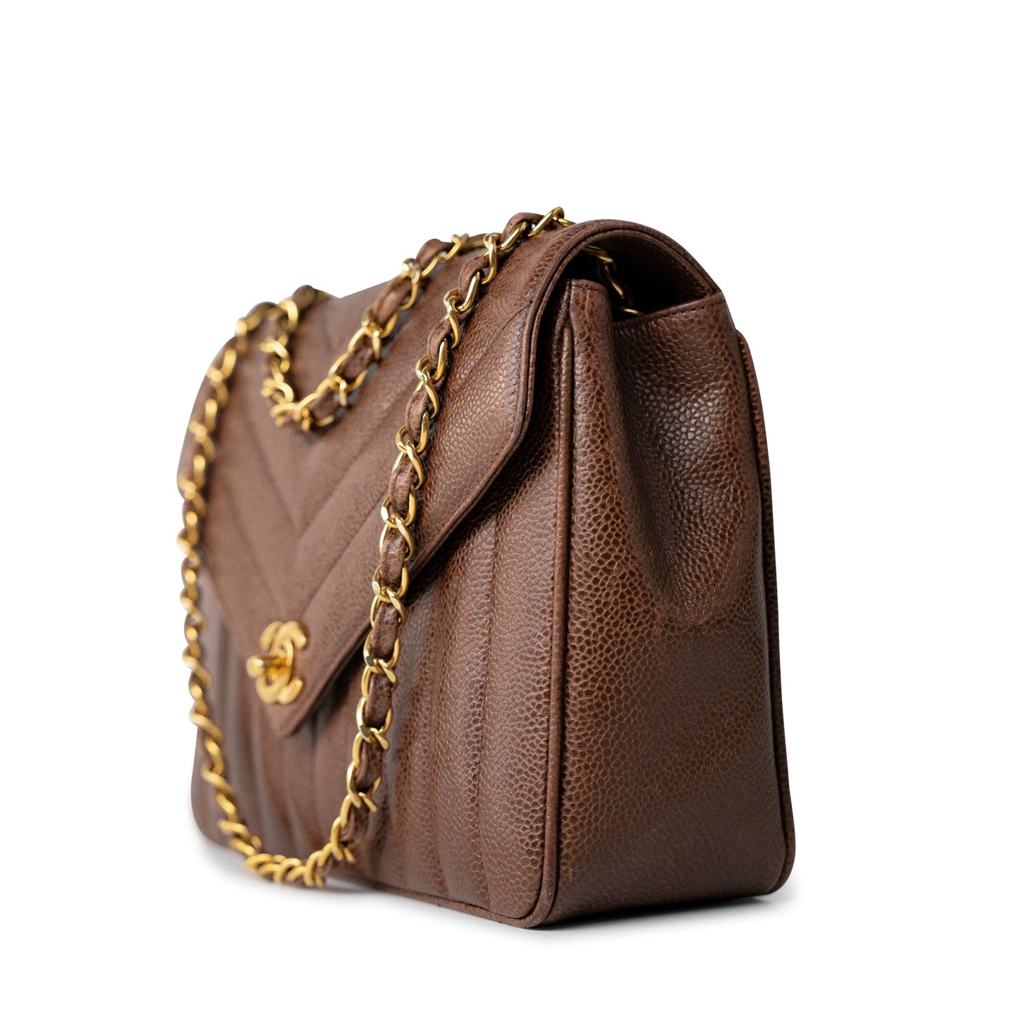 Repair of Vintage Brown Caviar Chevron Coco Envelope Gold Hardware