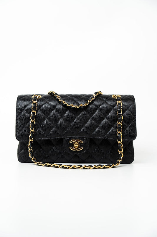 (Rev) Medium Black Caviar Quilted Classic Flap Gold Hardware