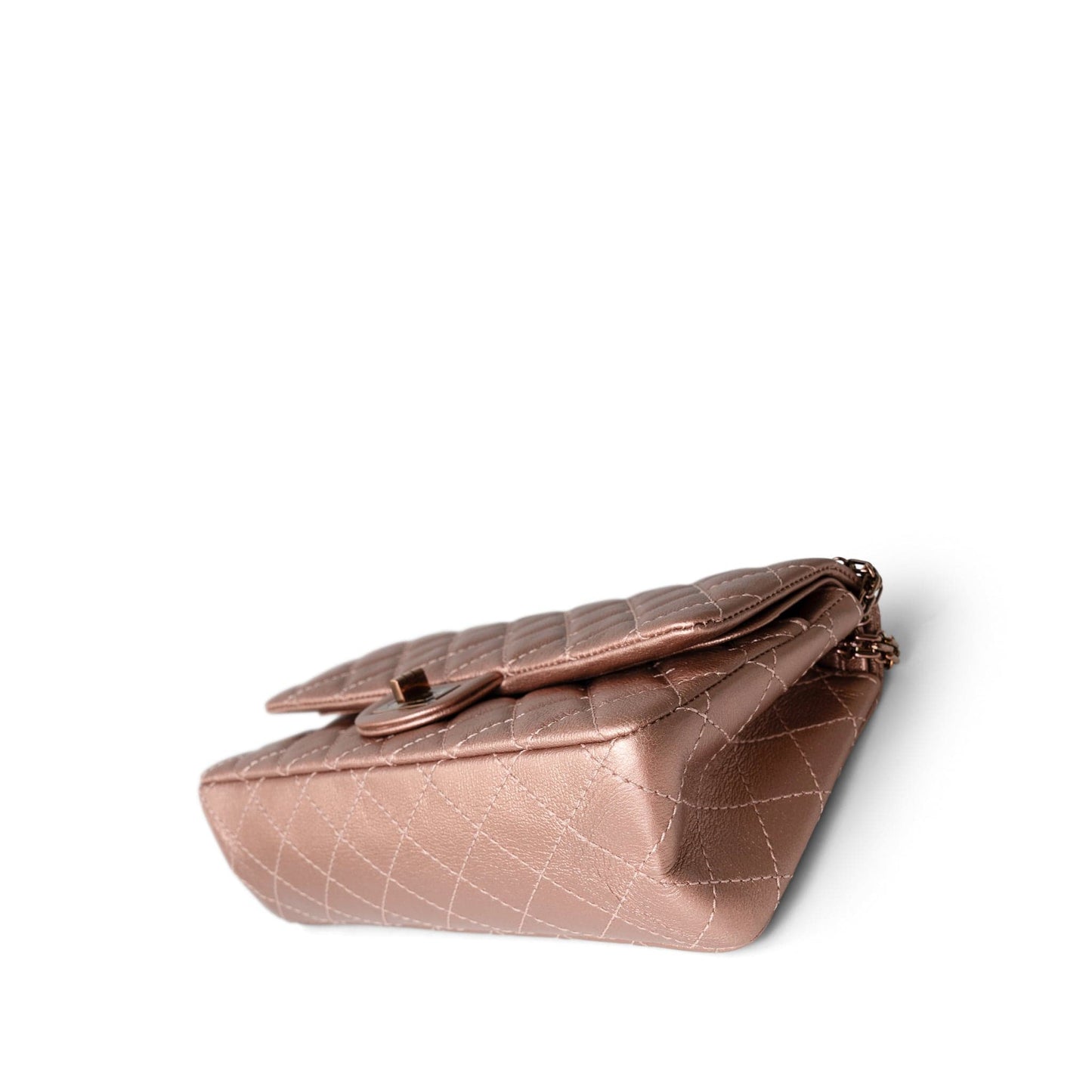 2.55 Rose Gold Grained Calfskin Quilted Medium Double Flap