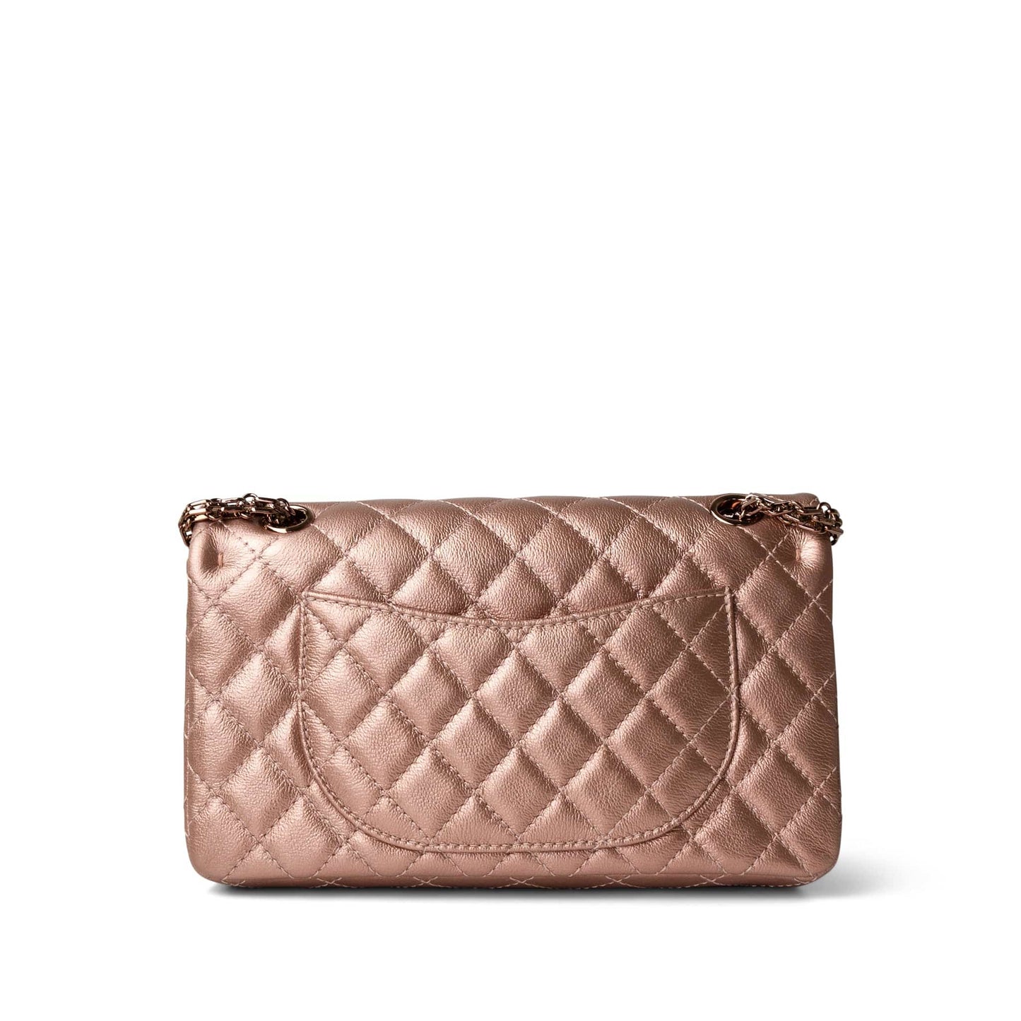 2.55 Rose Gold Grained Calfskin Quilted Medium Double Flap