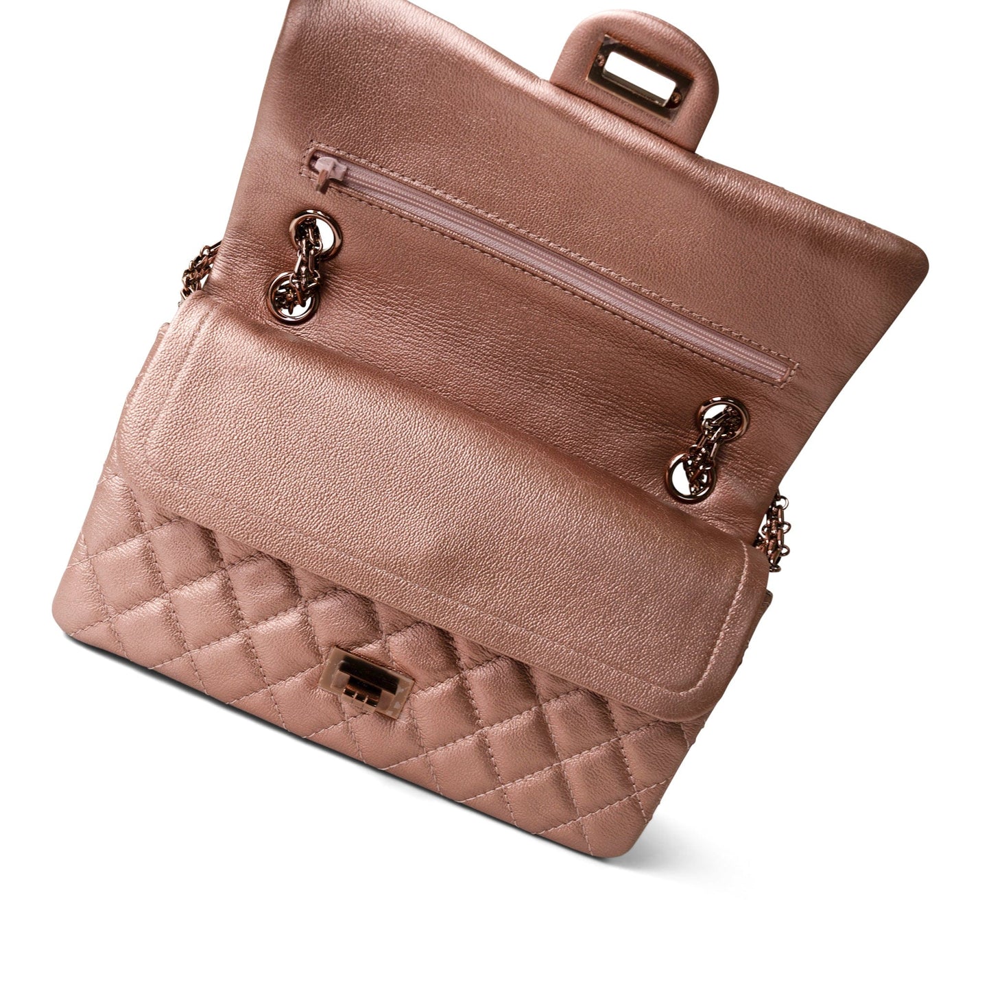 2.55 Rose Gold Grained Calfskin Quilted Medium Double Flap