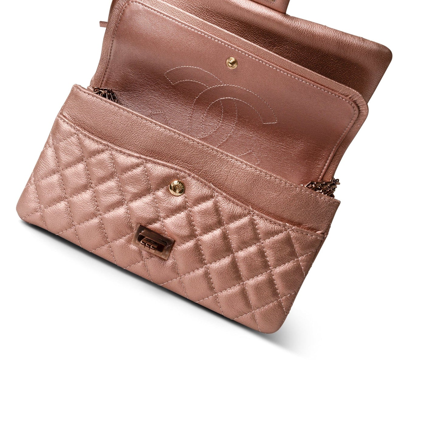 2.55 Rose Gold Grained Calfskin Quilted Medium Double Flap