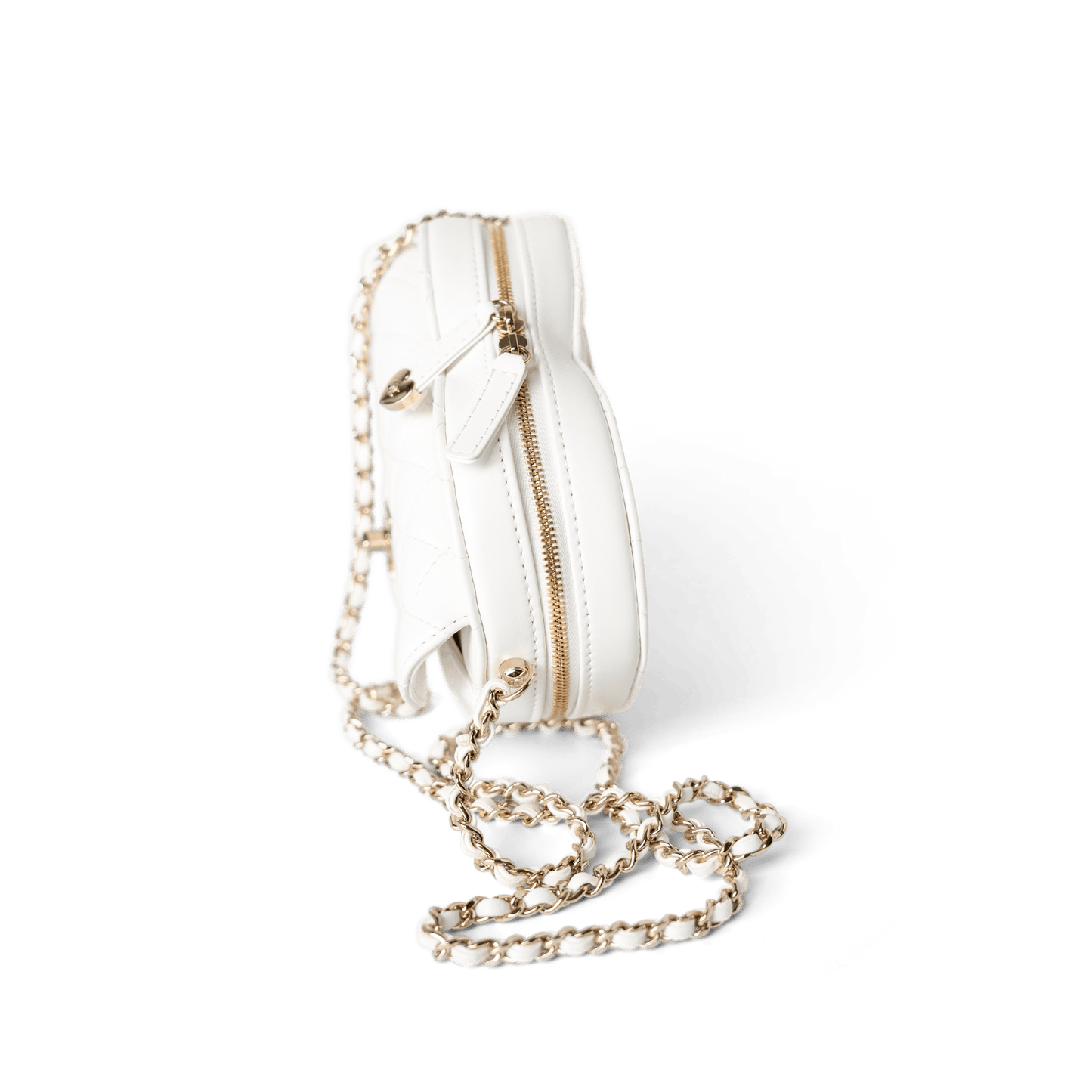 22S White Lambskin Quilted Large Heart Bag Light Gold Hardware