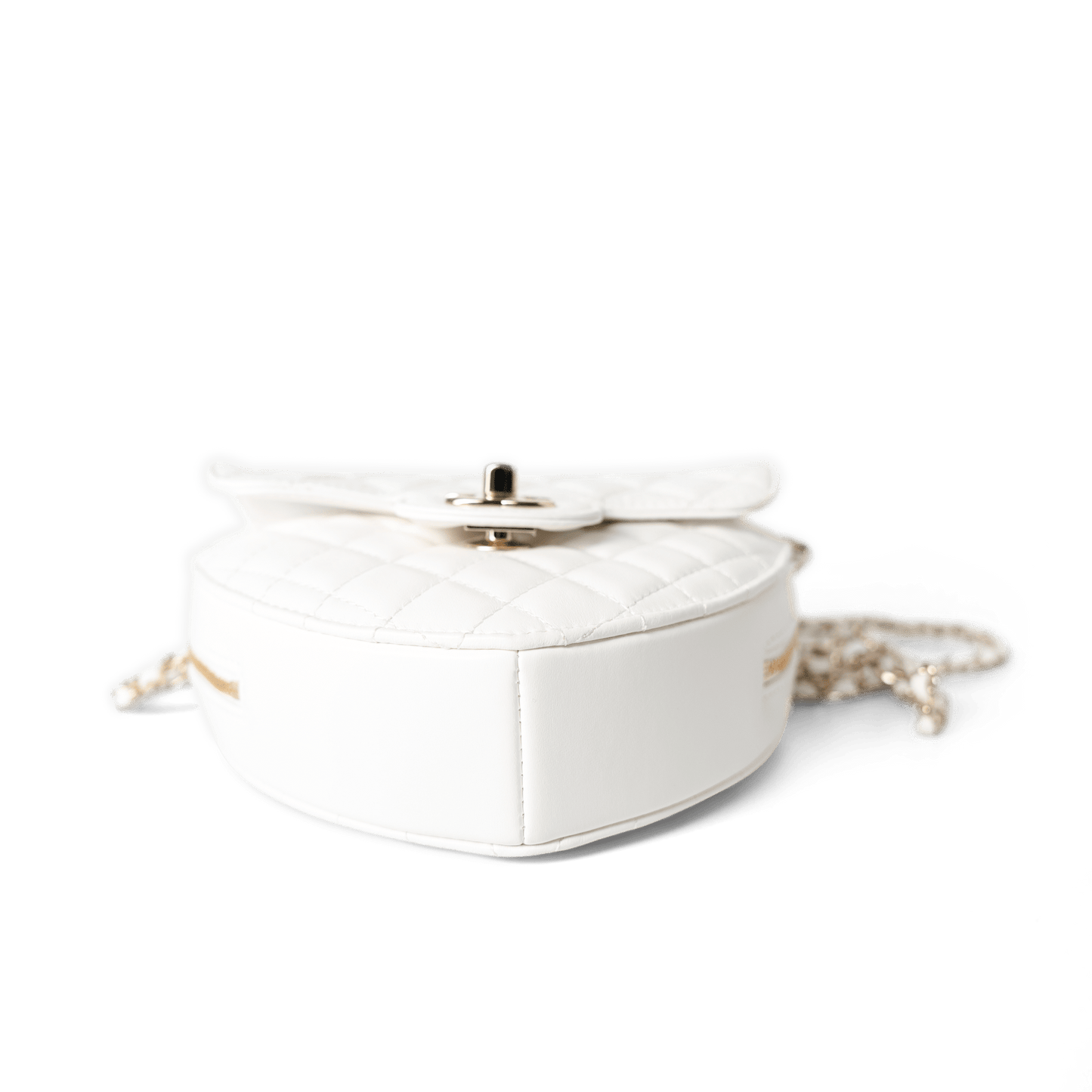 22S White Lambskin Quilted Large Heart Bag Light Gold Hardware