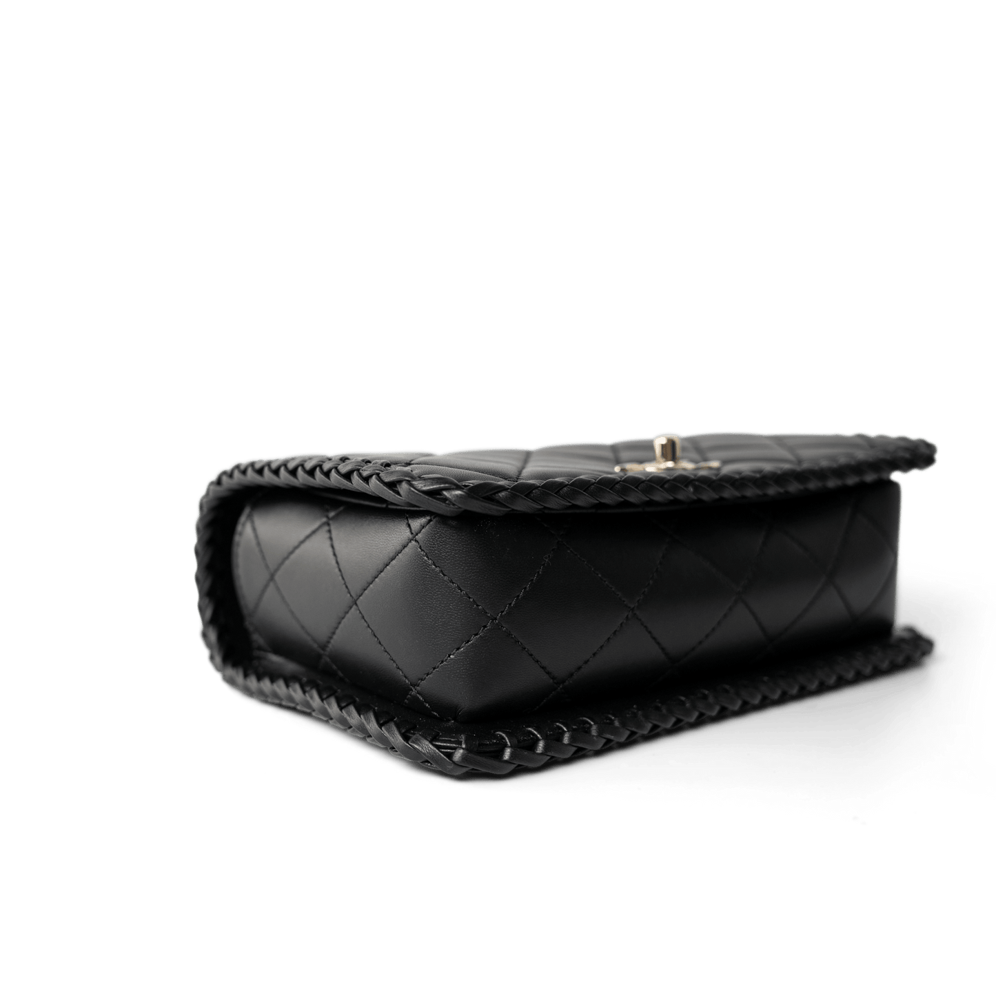 23A Black Lambskin Quilted Full Flap Bag Light Gols Hardware