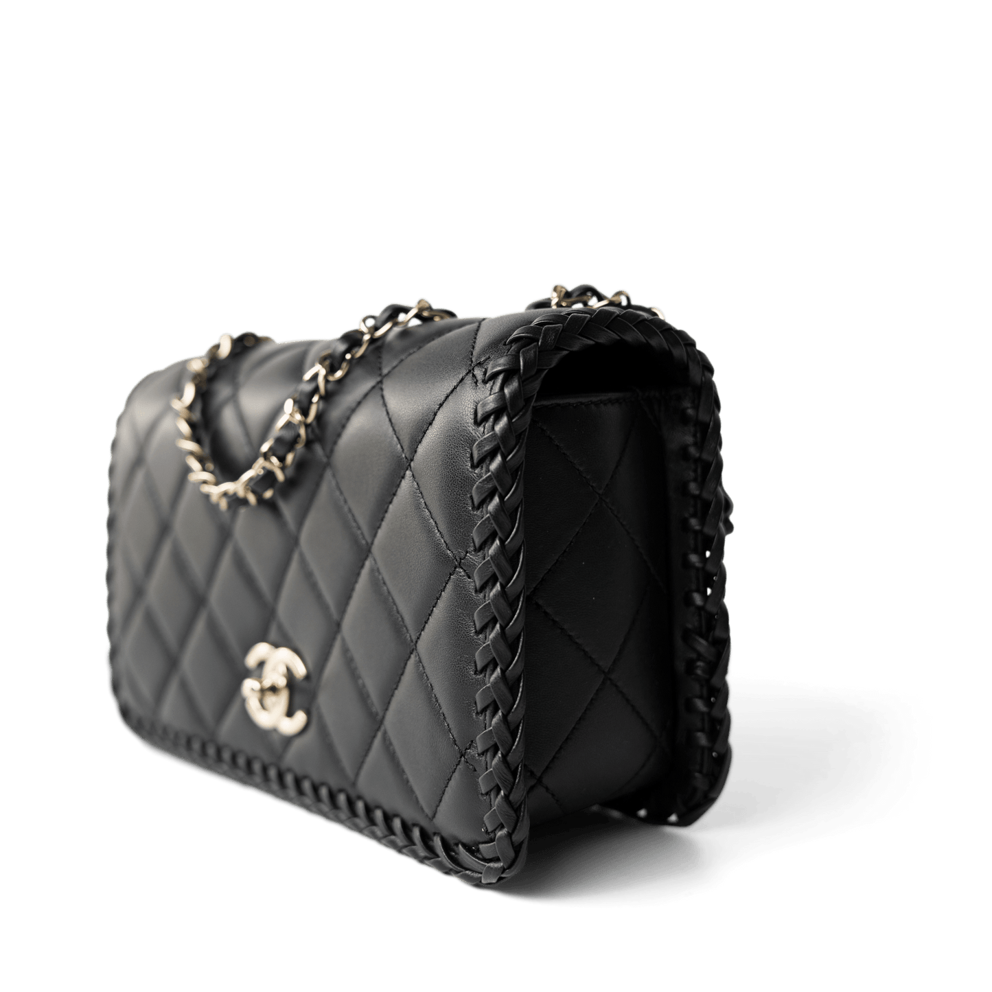 23A Black Lambskin Quilted Full Flap Bag Light Gols Hardware
