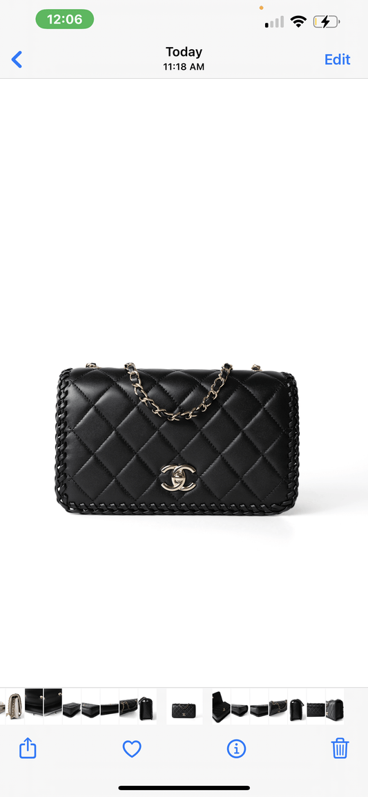 23A Black Lambskin Quilted Full Flap Bag Light Gols Hardware