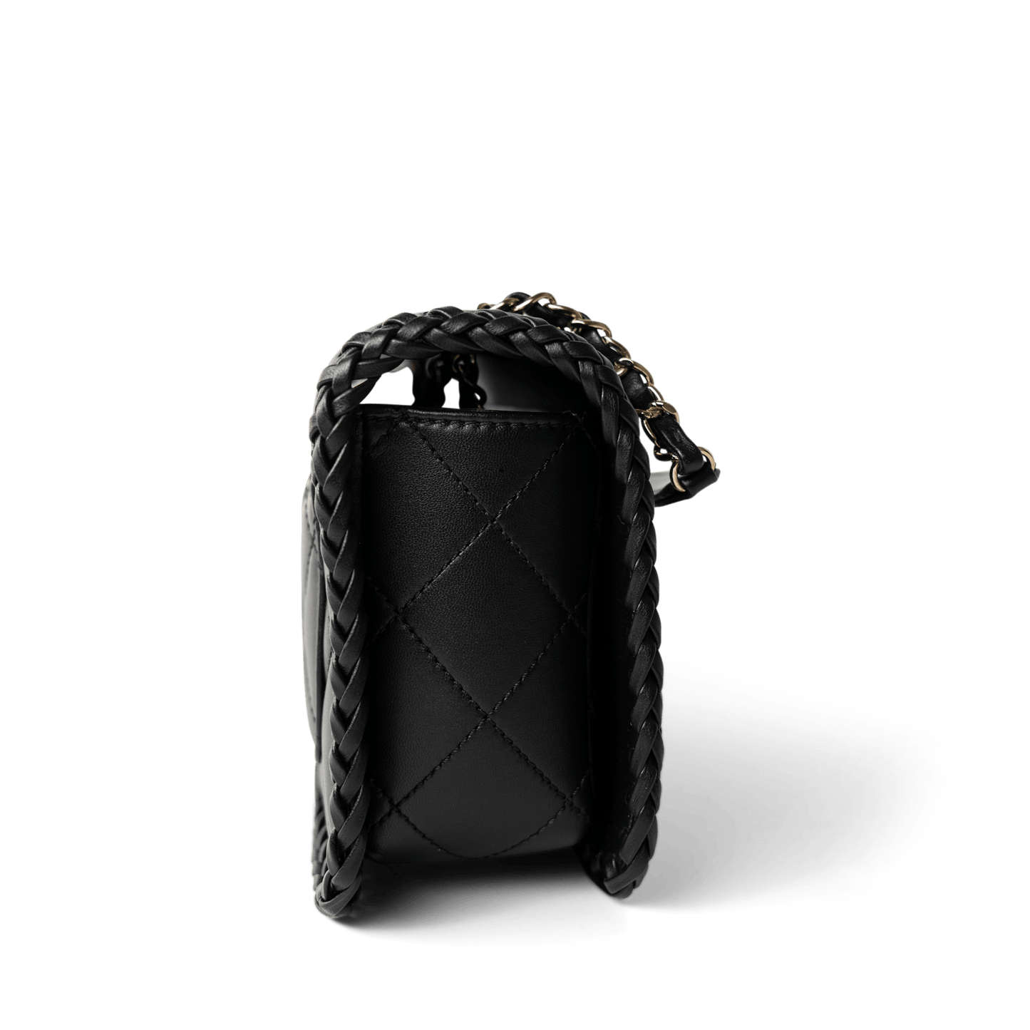 23A Black Lambskin Quilted Full Flap Bag Light Gols Hardware