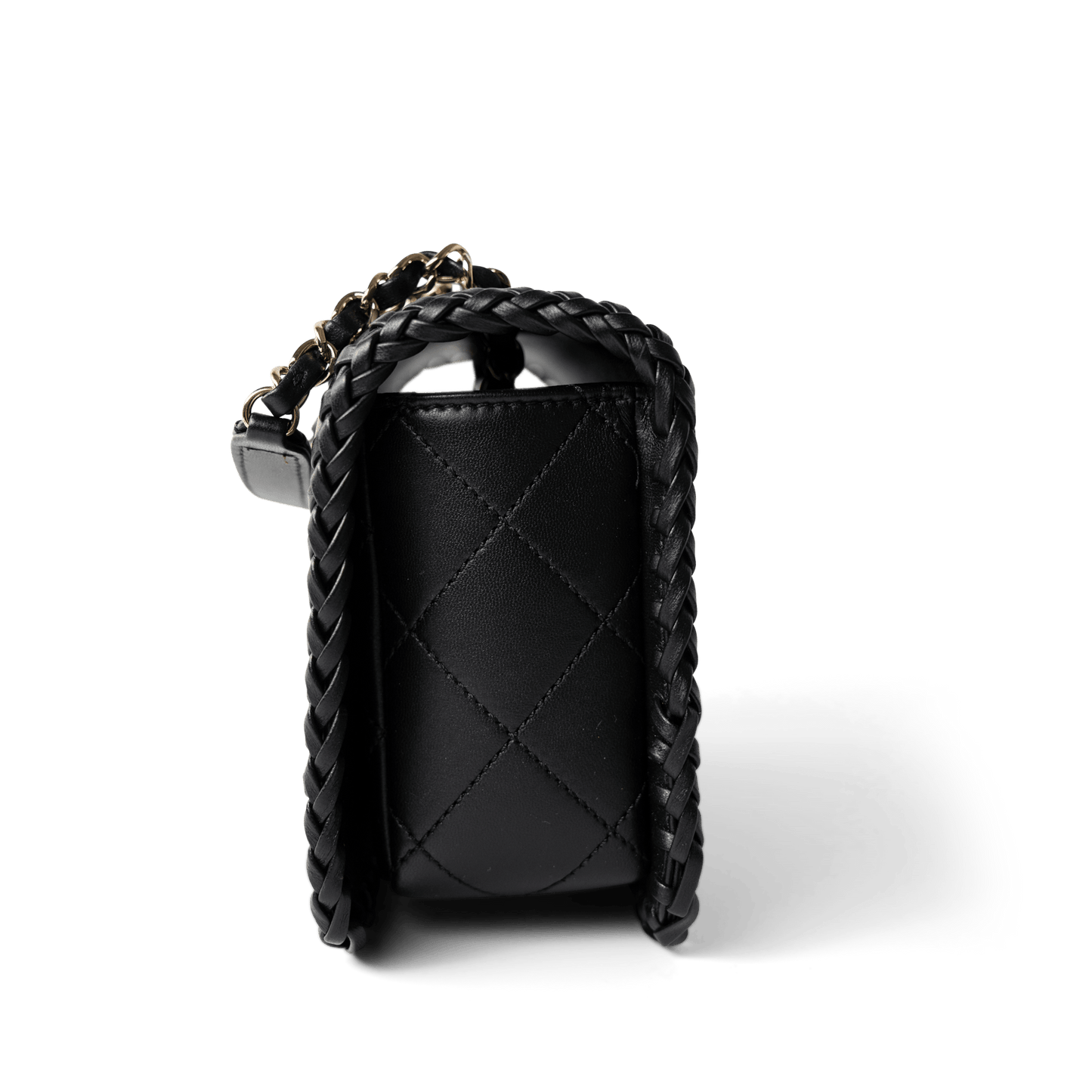 23A Black Lambskin Quilted Full Flap Bag Light Gols Hardware