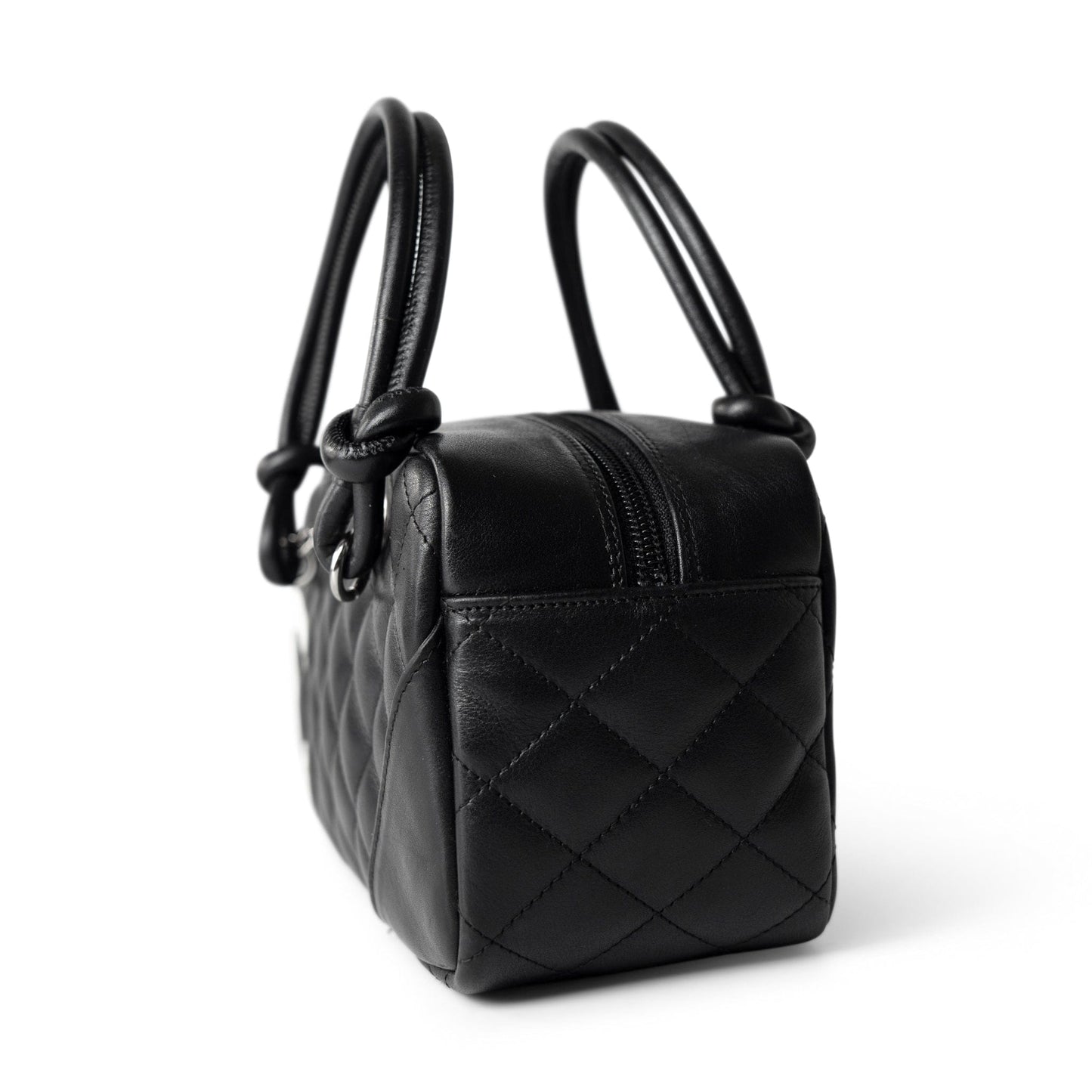 Black Calfskin Quilted Small Cambon Bowler Silver Hardware (Pink Interior)