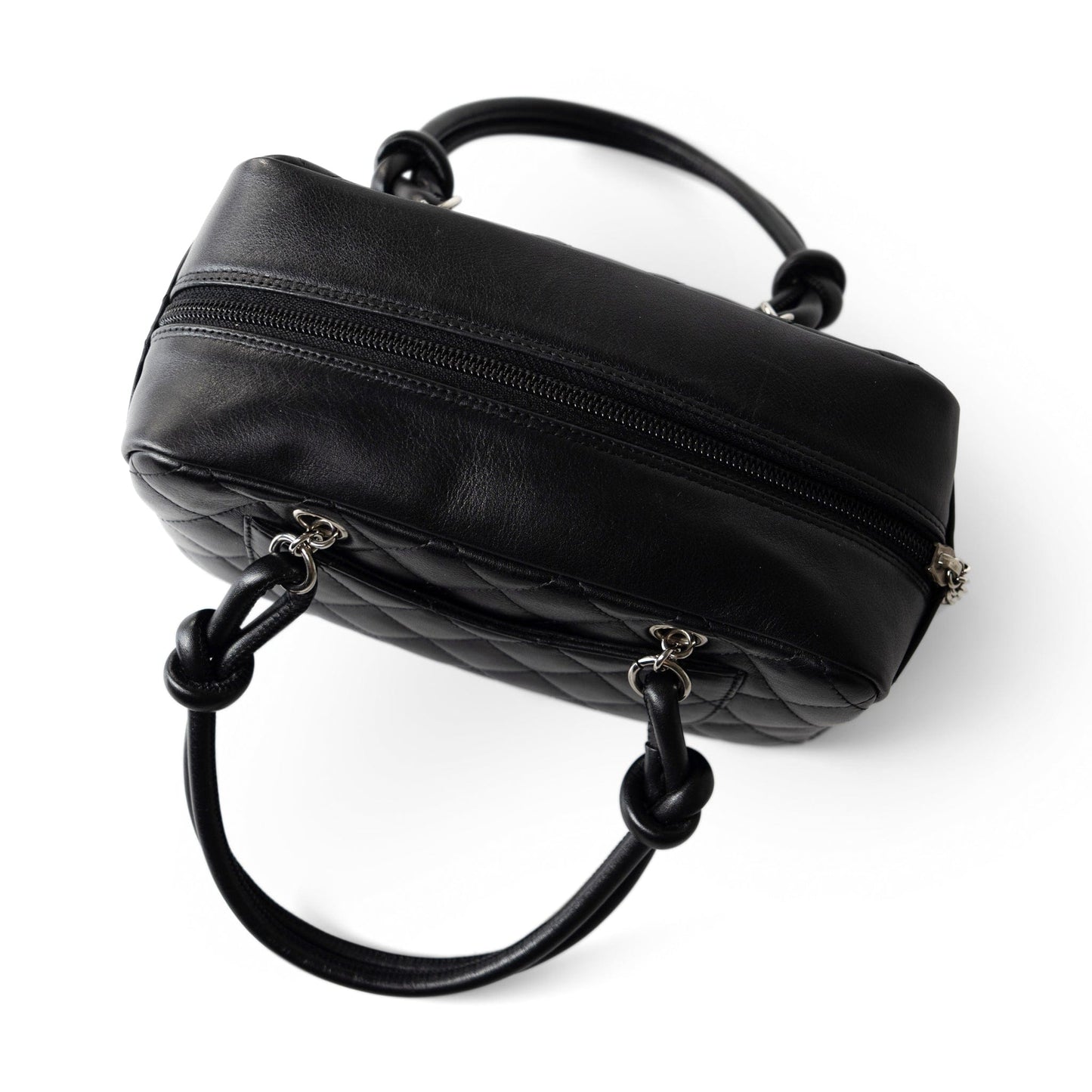 Black Calfskin Quilted Small Cambon Bowler Silver Hardware (Pink Interior)